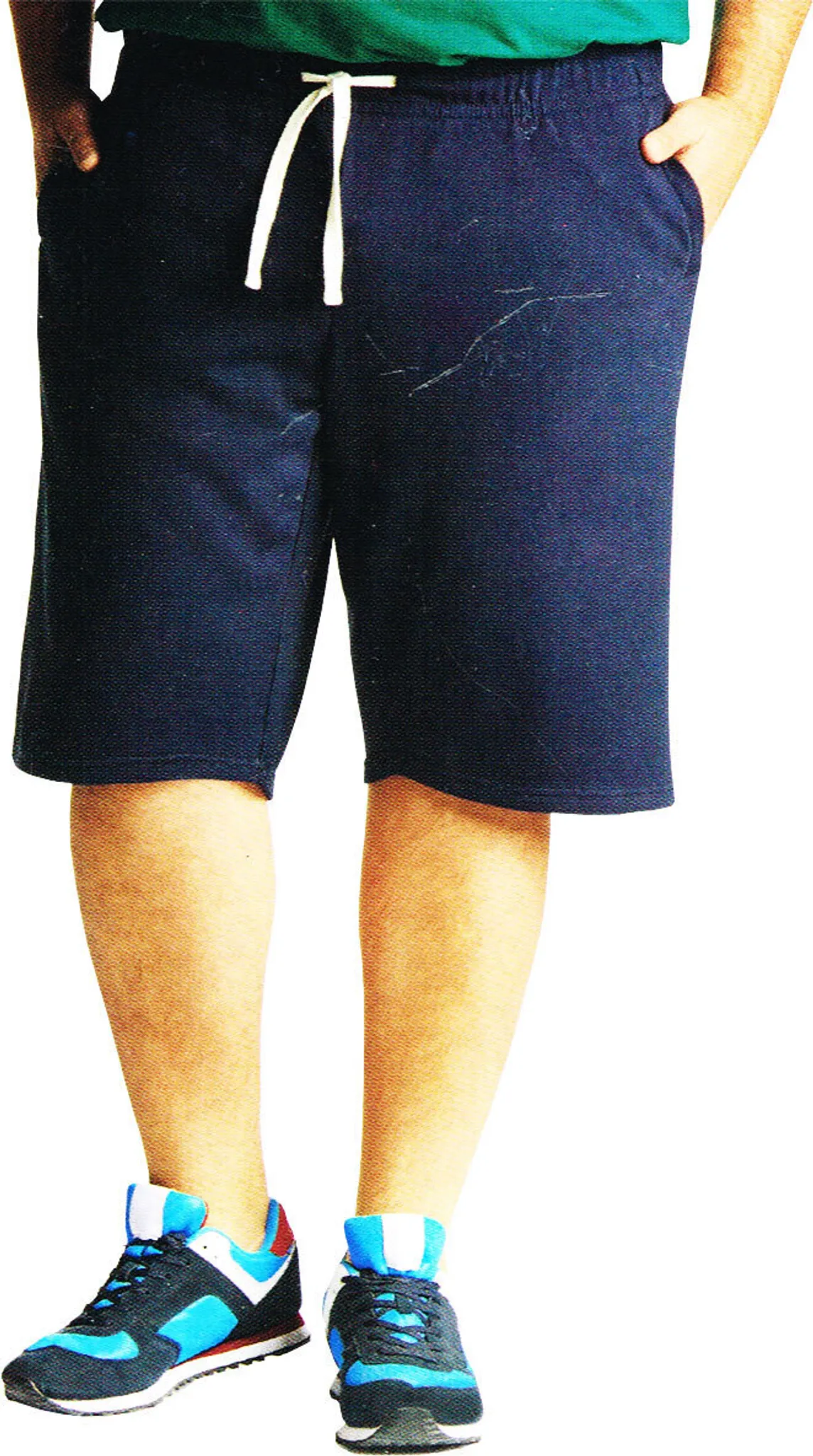 Lichte bermuda van katoen en linnen met elastische taille - BLAUW - Grote Maten - Man - 32.00
