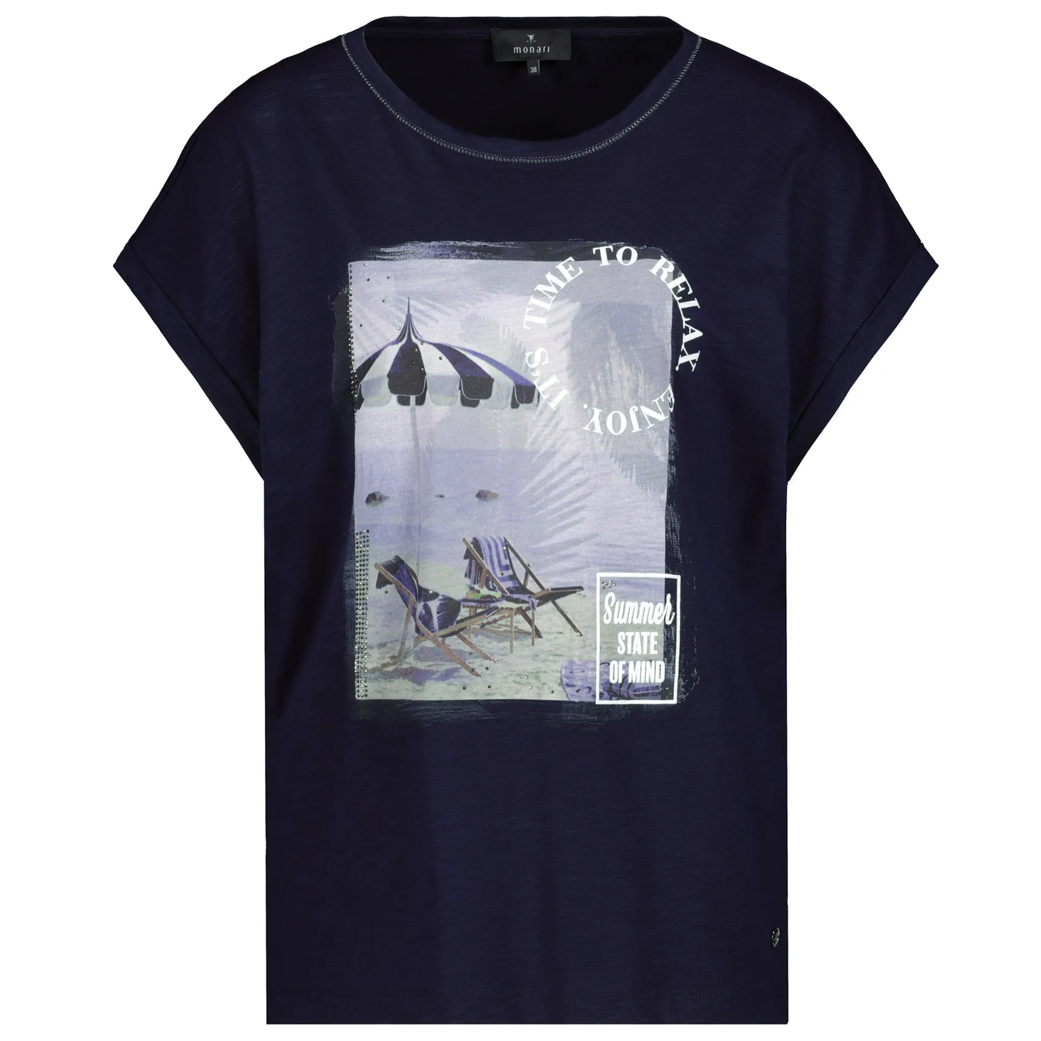 Monari Damen T-Shirt mit 3D Schrift deep sea