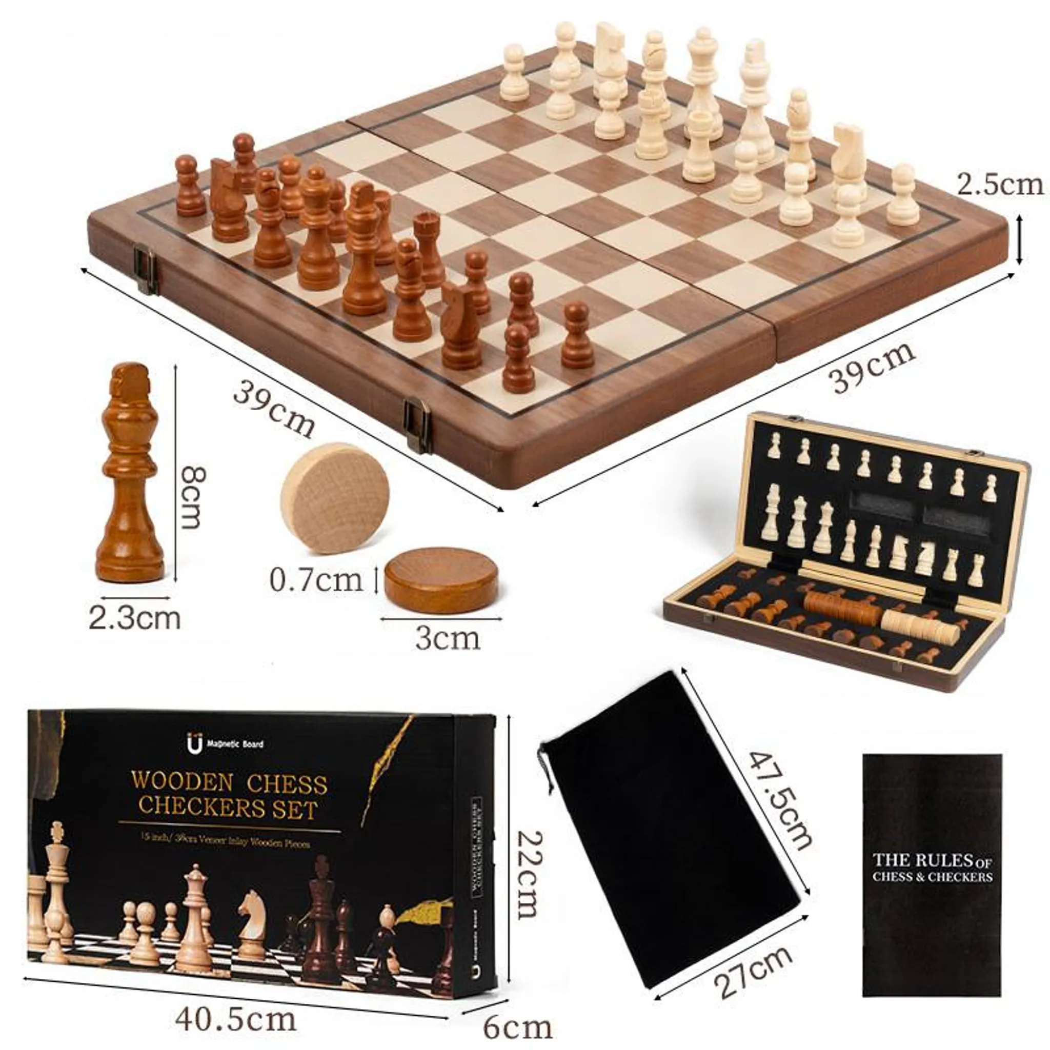 Holz Schach Set Faltbare Magnetischen Große Board Mit 32 Schach