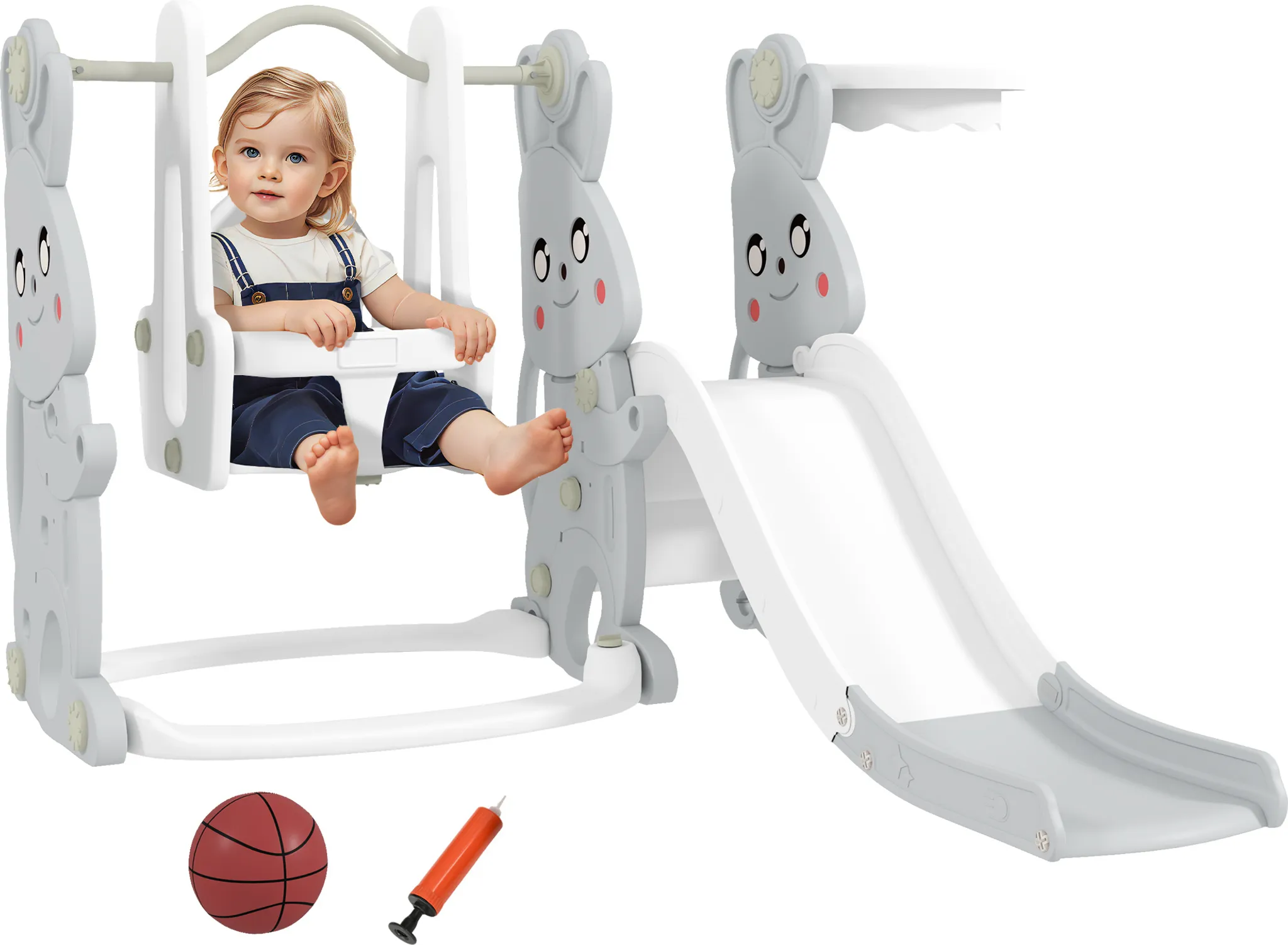Toboggan 3-en-1 Pour Enfants – Pliable Avec Panier De Basket, Anneaux Et Glissière De 105 Cm, Sécurisé Et Stable