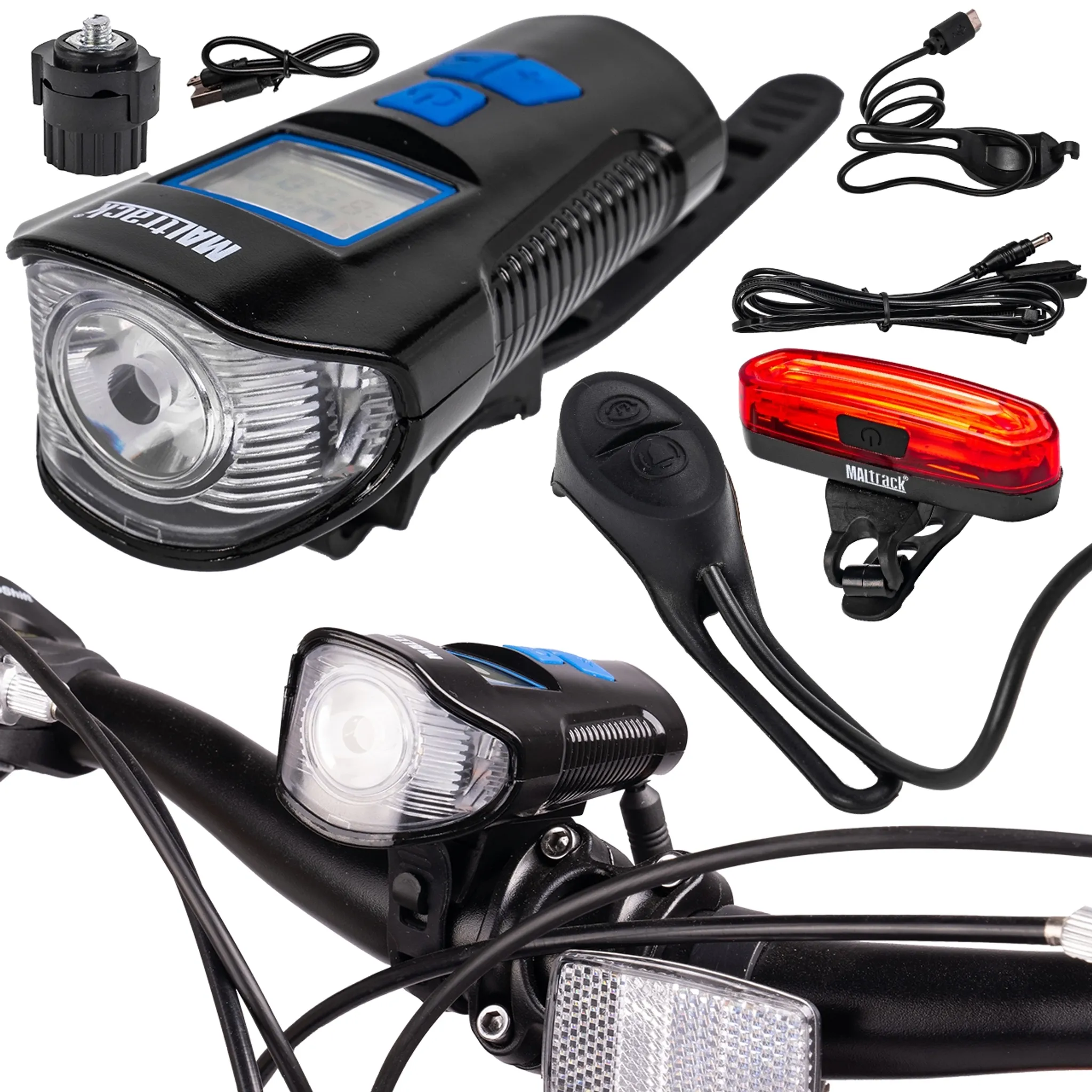 Universal 3 in 1 Fahrrad Lampe Hupe Handy Halterung mit LED und