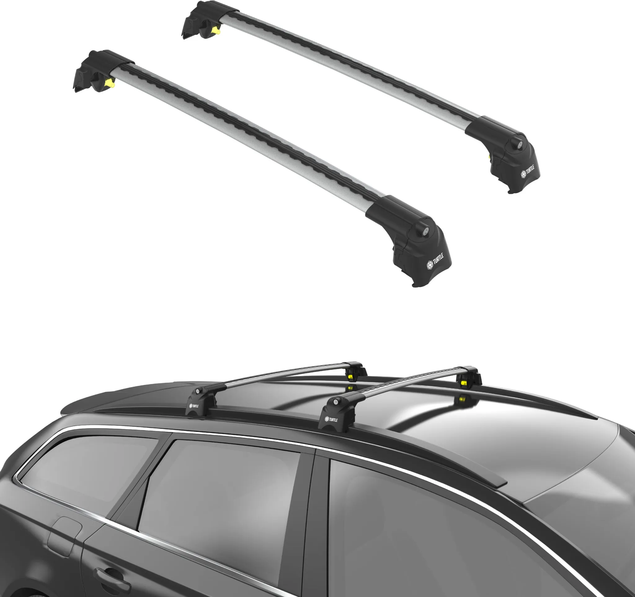TURTLE Air2 Portapacchi Compatibile Con Volvo V60 (2019-2024) – Barre In Alluminio – Grigio