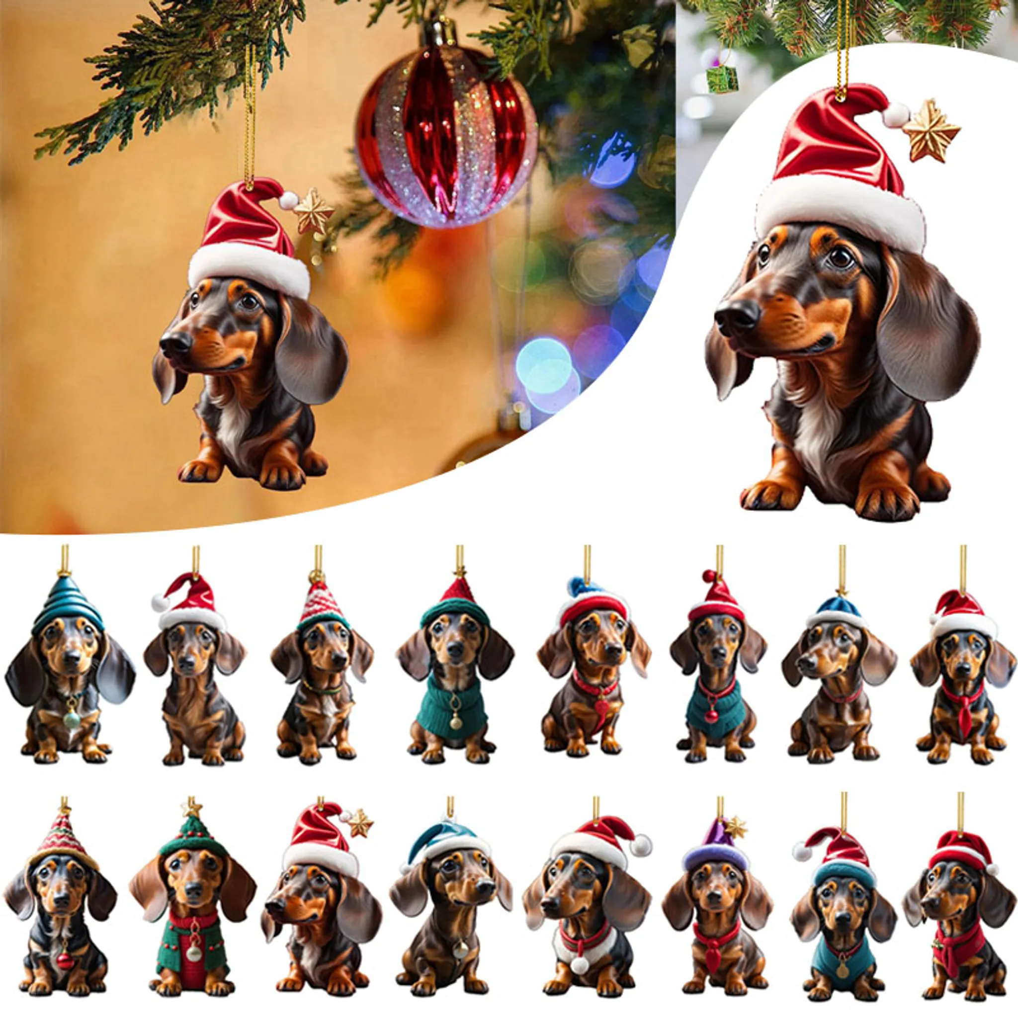 Kaufe Cartoon Hund Weihnachtsbaum Anhänger Acryl Weihnachtsdekoration Hund  Weihnachtsschmuck Vorhang