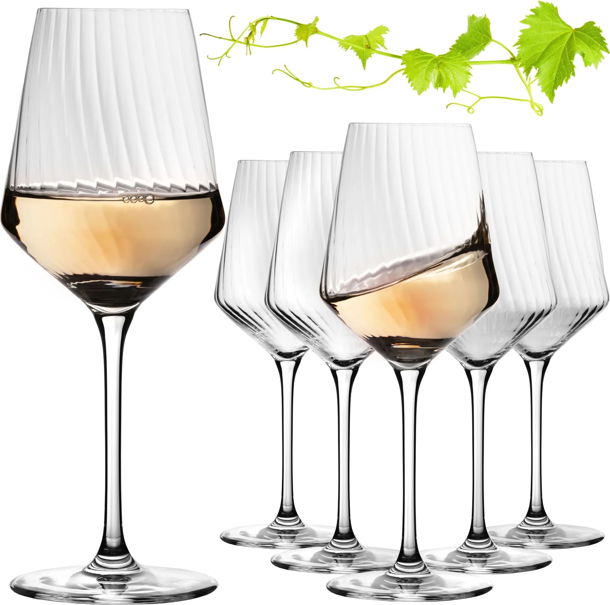 6er Set Weißweingläser 250 Ml - Elegante Gläser Mit Schwarzem Stiel