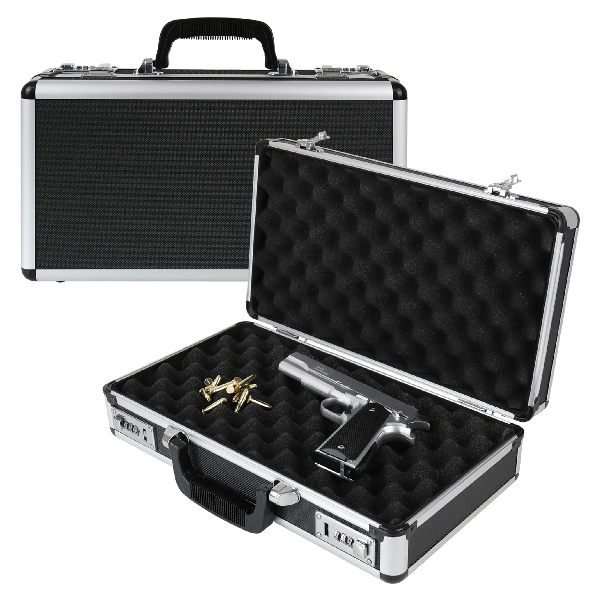 HMF 14403-02 Alu Pistolenkoffer, Kurzwaffenkoffer, Zahlenschloss,  Universalkoffer, 42 x 26 x 12 cm