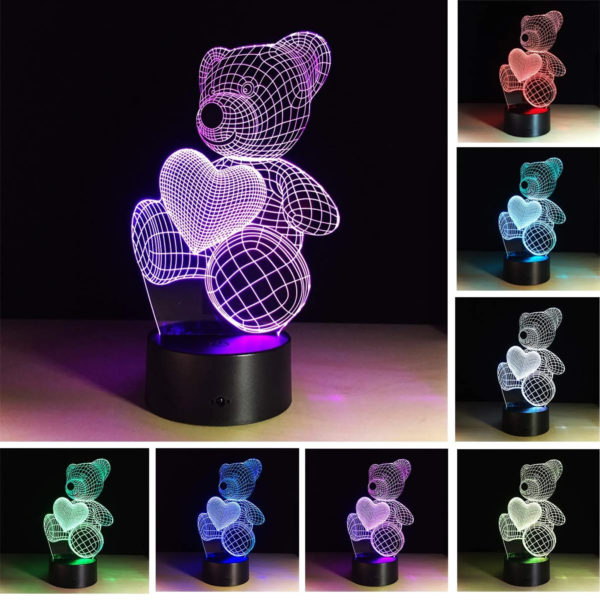 Punvot 3D Illusion Lampe Geschenk für Valentinstag Jahrestag Geburtstag LED Nachtlicht 16 Farbwechsel mit Fernbedienung oder Touch 3D Herz Formen Nachtlichter Ich Liebe Dich Geschenke Für Frauen 