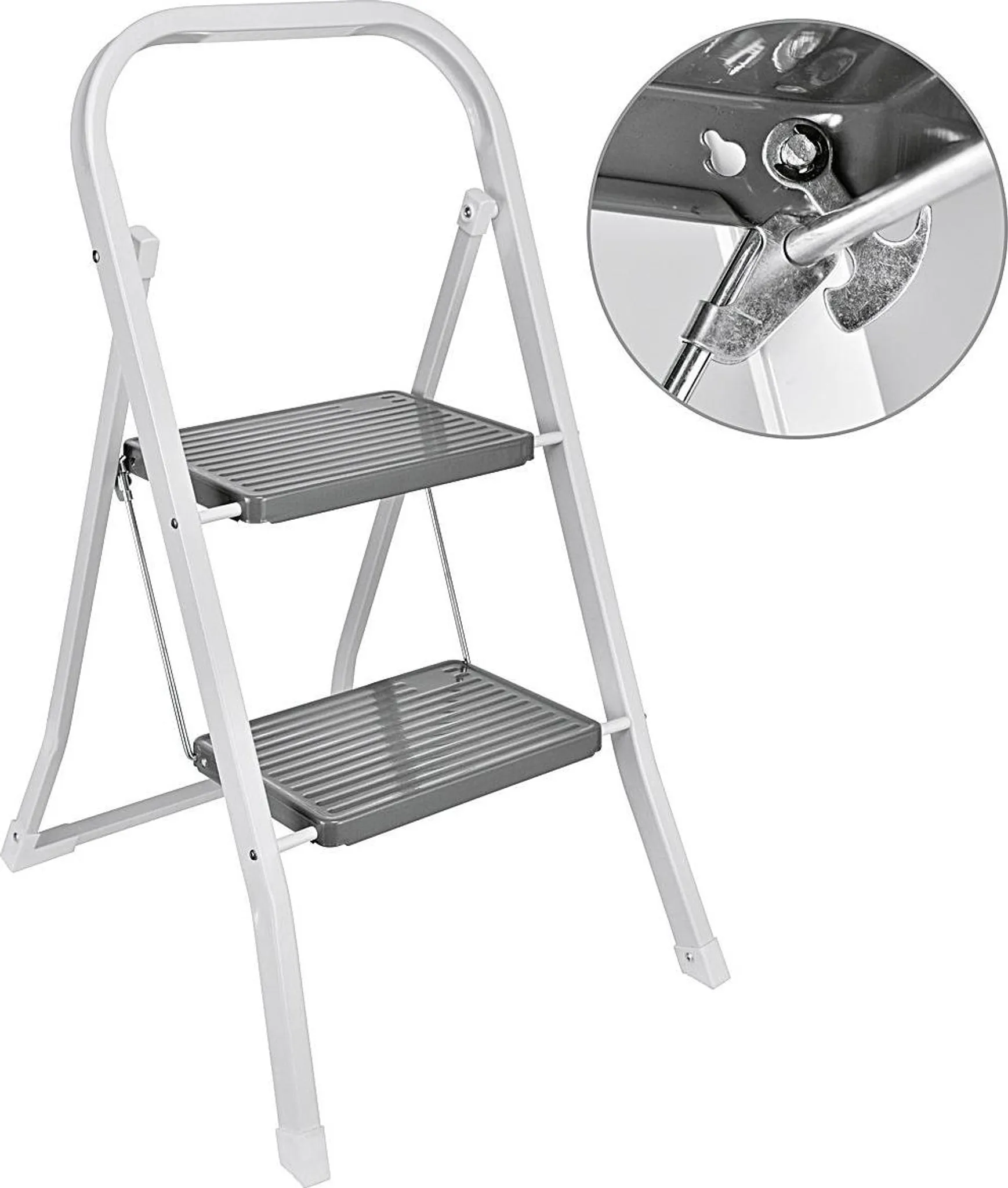 Wiltec Scaletta 2 Gradini In Acciaio – Portata 150 Kg, Pedate Antiscivolo 26x38 Cm, Altezza Gradini 20 E 40 Cm, Leggera E Compatta