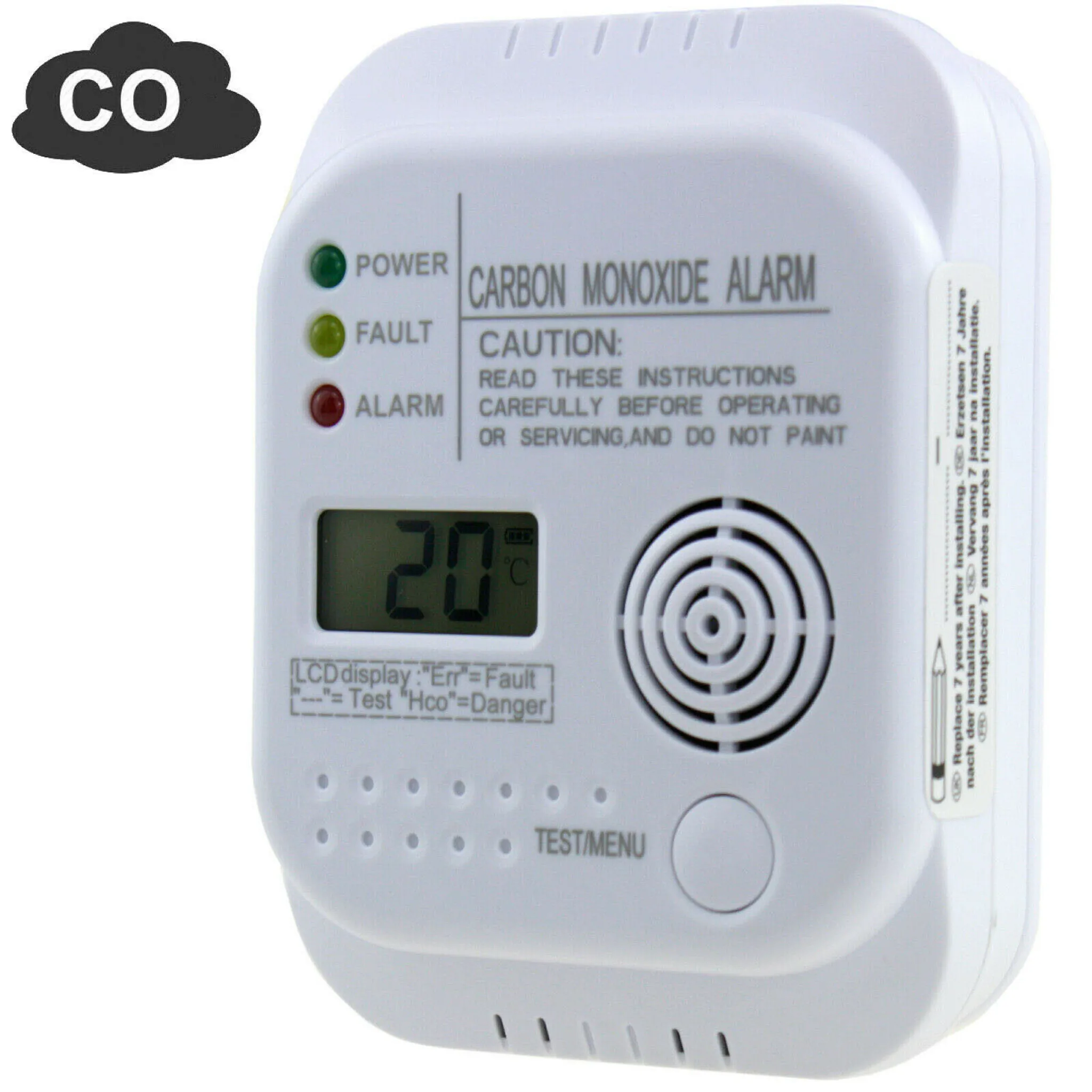 CO Melder Kohlenmonoxidmelder Kohlenmonoxid Warnmelder mit LCD Display 85DB Alarm Mit 3 Ebenen Alarmkonzentration 