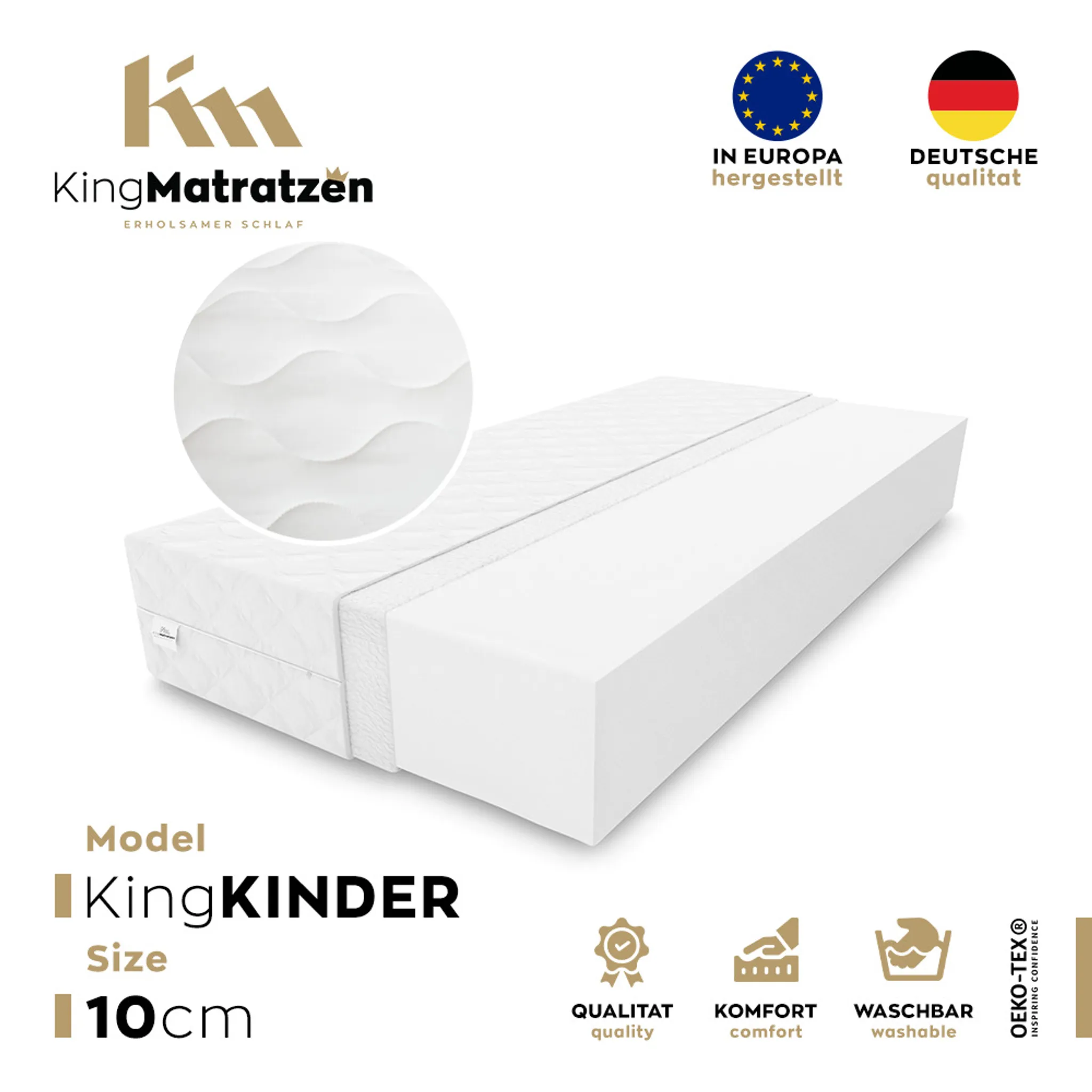 KingKinder 10cm Kinder / Babymatratze Hypoallergene H3 Abdeckung Waschbarer  Überzug