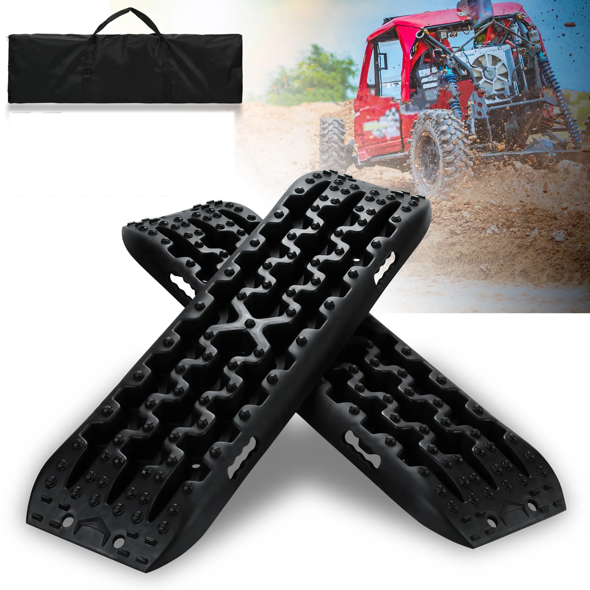 2 Stücke Anfahrhilfe Sandbleche Offroad Reifenleiter für  Sand/Schlamm/Schnee 10 Tonnen Schwarz