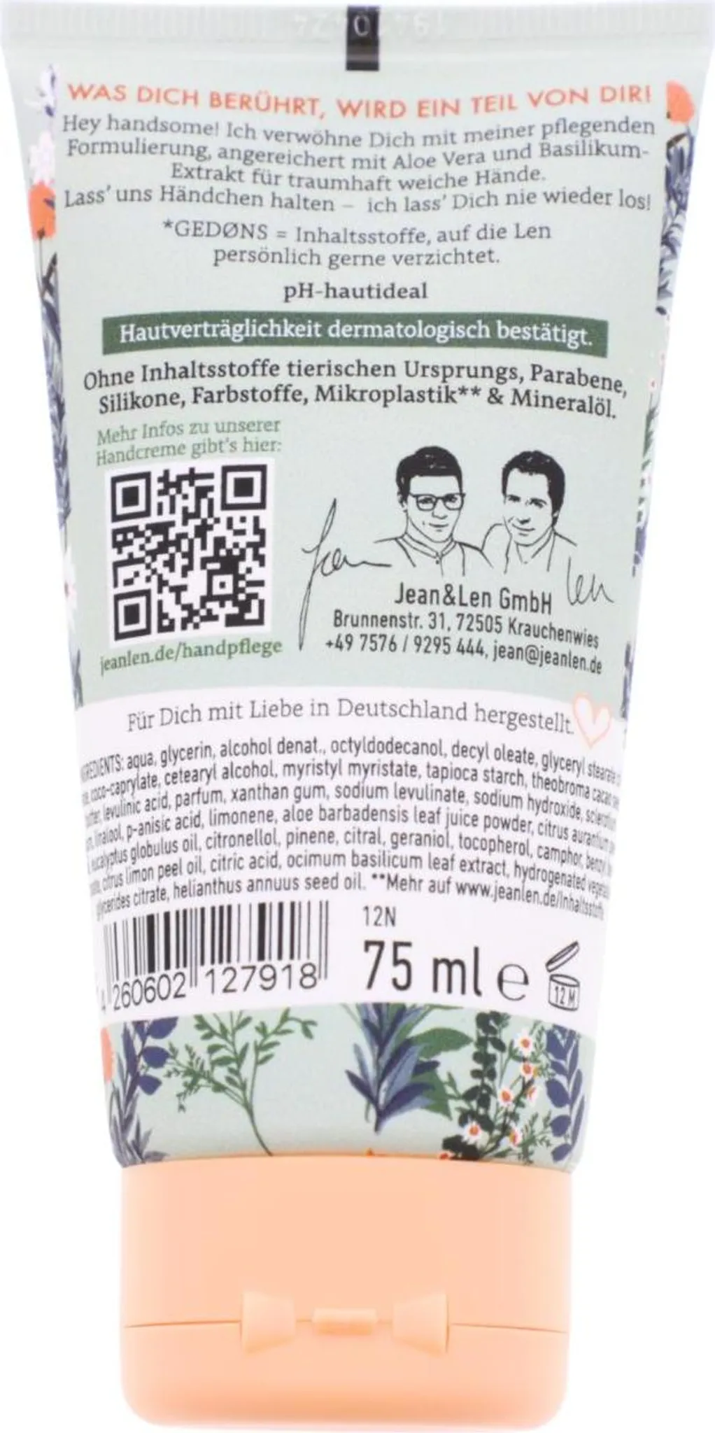 Jean & Len Schmeichelnde Handcreme Aloe Vera & Basilikum