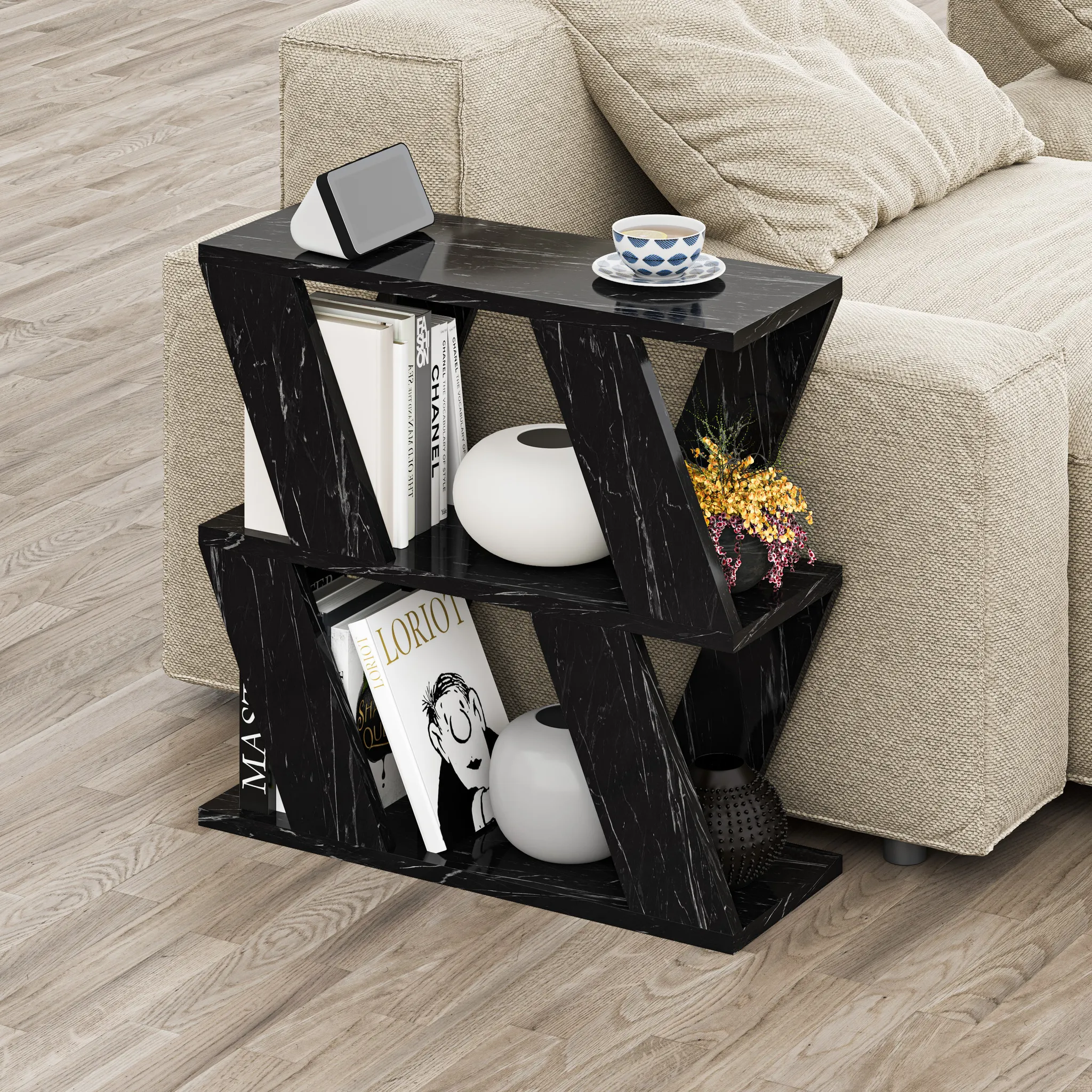 Tavolo C A 2 Ripiani HOCUS PICUS – 57x40x30 Cm, Tavolino Da Caffè O Laterale In Antracite, Design Salvaspazio, Montaggio Senza Attrezzi, Facile Da Pulire