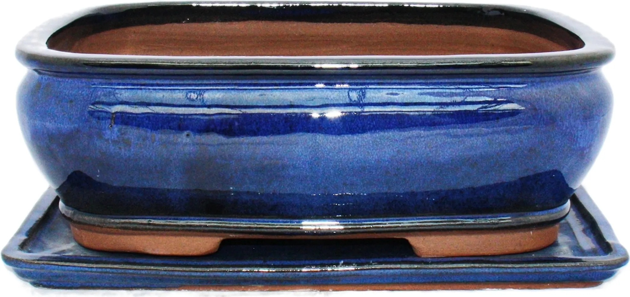 Bol à Bonsaï Avec Soucoupe Bleu - Dimensions 31,5x26x11 Cm, Poterie Yixing, Trous De Drainage, Forme Haitang