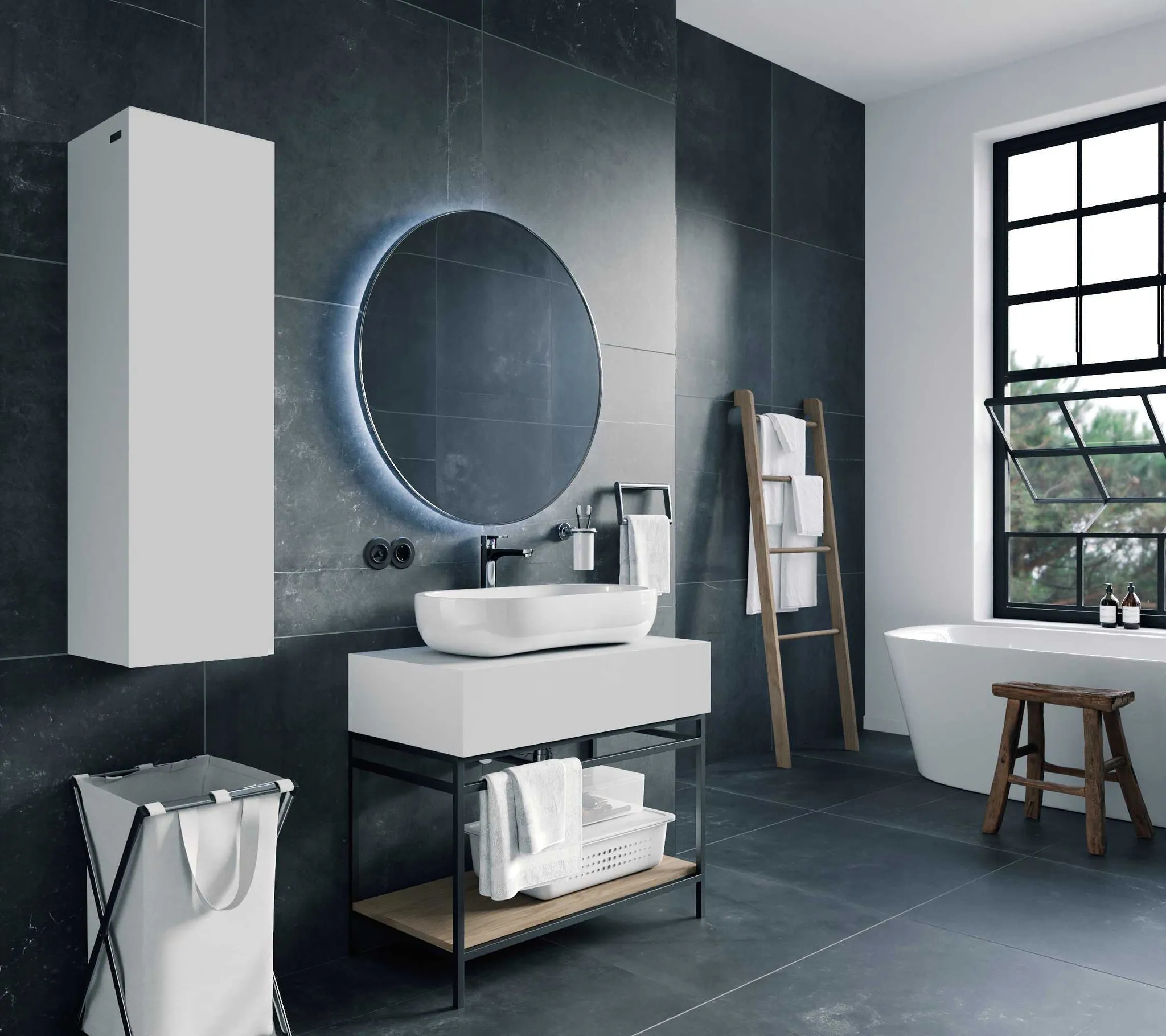 PLATAN ROOM Badezimmer Hängeschrank Fronten hoch mit Funktion und 105 Badschrank Matt Badhängeschrank cm in Push-to-Open