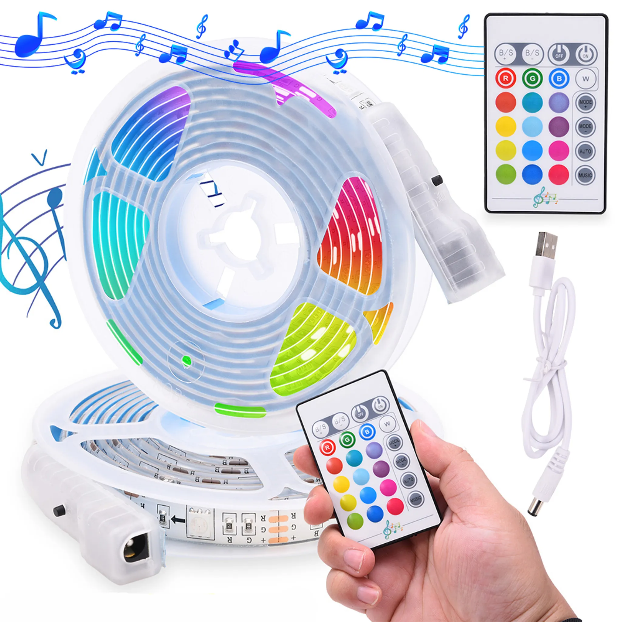 2m LED Streifen RGB Farbwechsel Musik-Sync USB Lichtband Wasserdicht  Lichtleiste mit Fernbedienung
