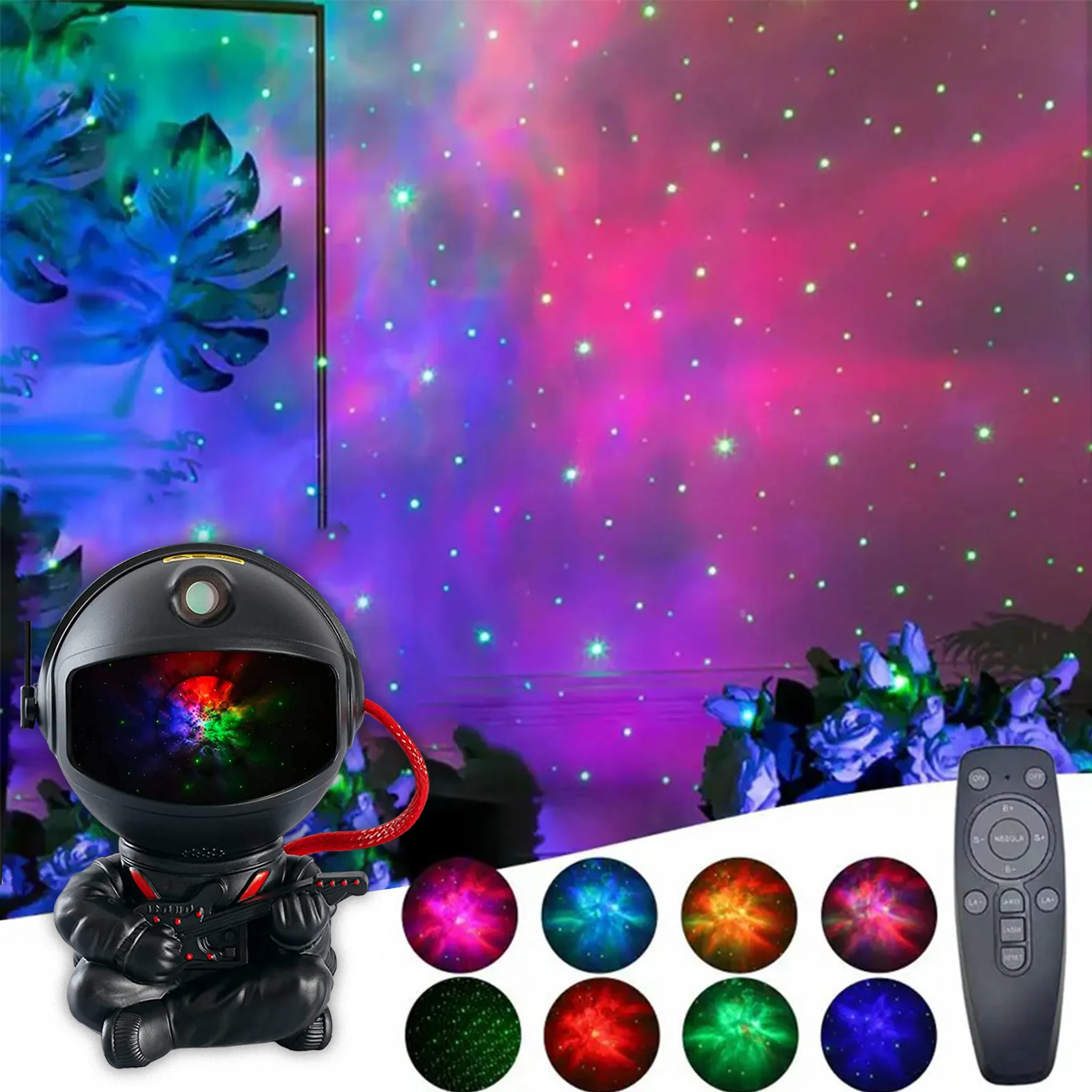 Sternenhimmel Projektor, 360 Rotation Kinder Lampe Musik Led Nachtlicht +  Fernbedienung + Timer + 6 Farben, Galaxy Projektor für Kinder Erwachsene