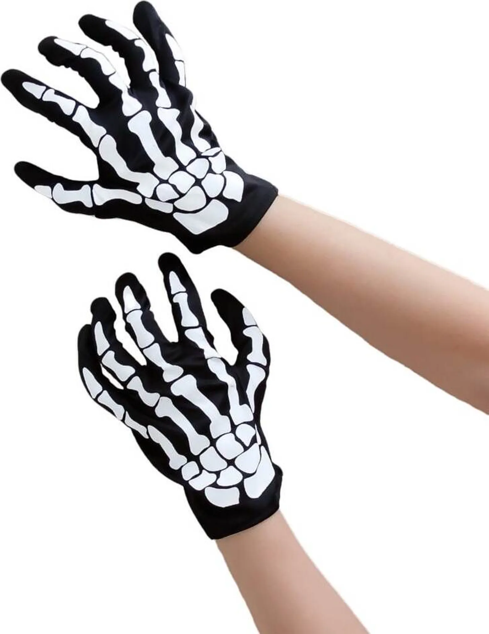 Halloween Skelett-Handschuhe – 2 Paar, Weiß/schwarz, Für Erwachsene, Polyester