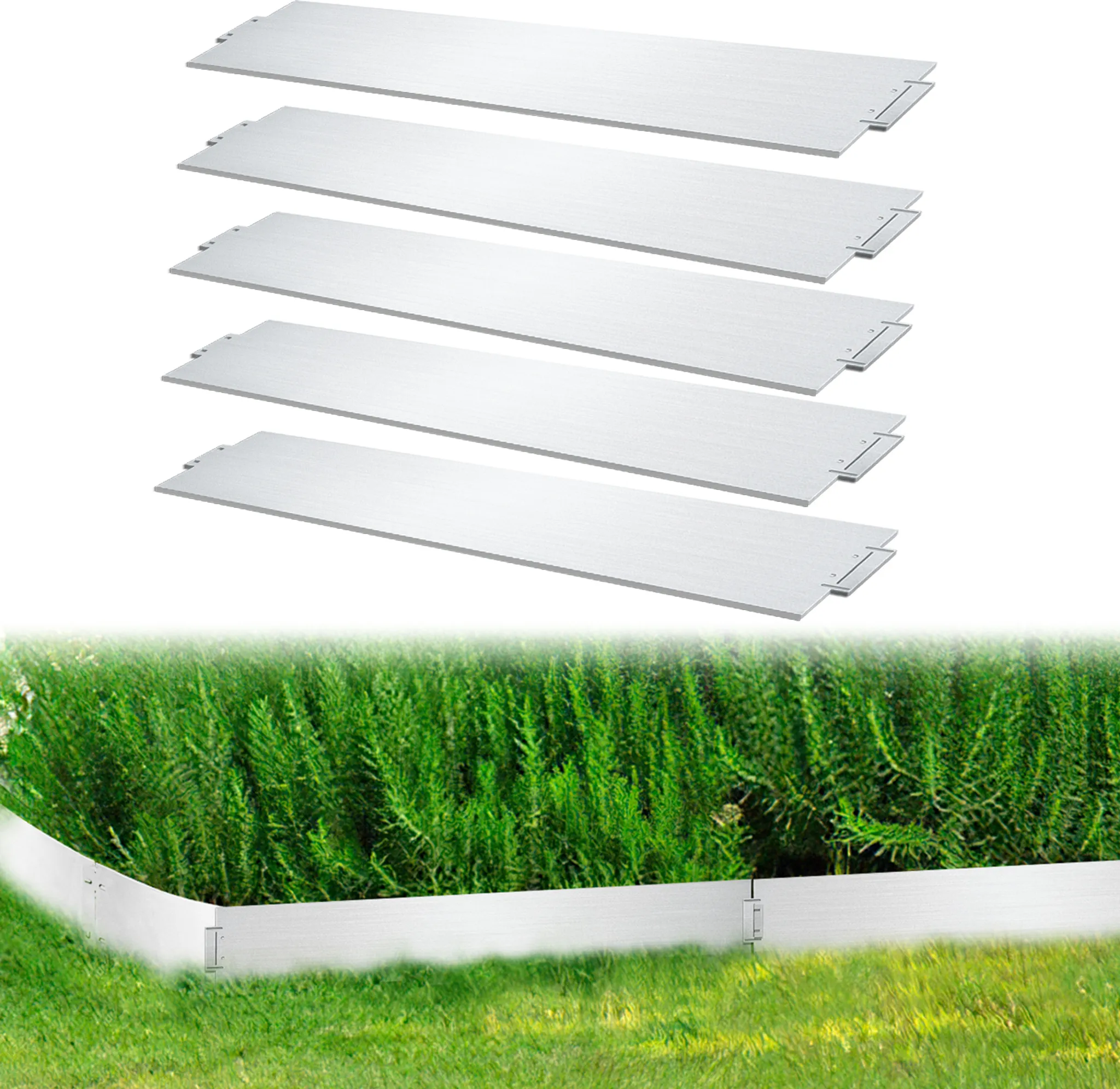 Bordo Per Prato Effetto Rattan 30m - Grigio - Palizzata In Plastica Per Aiuole E Giardino - Pannelli 100x20 Cm Con Picchetti Di Fissaggio - 3