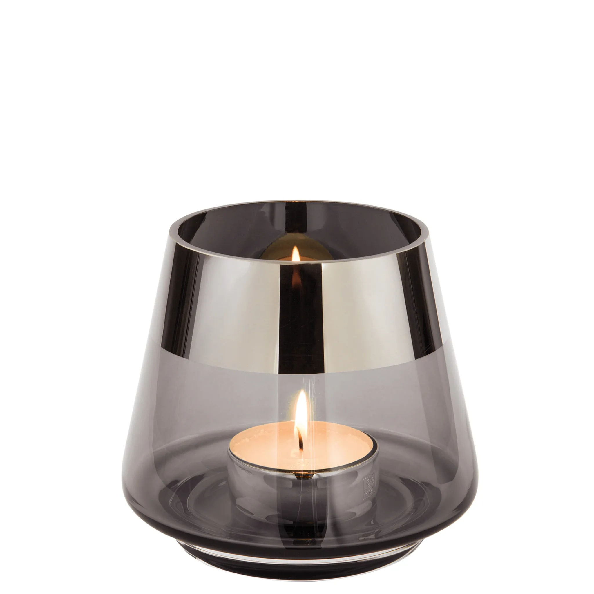 Fink Teelichthalter Jona grau Glas Höhe 9 cm | Kerzenständer