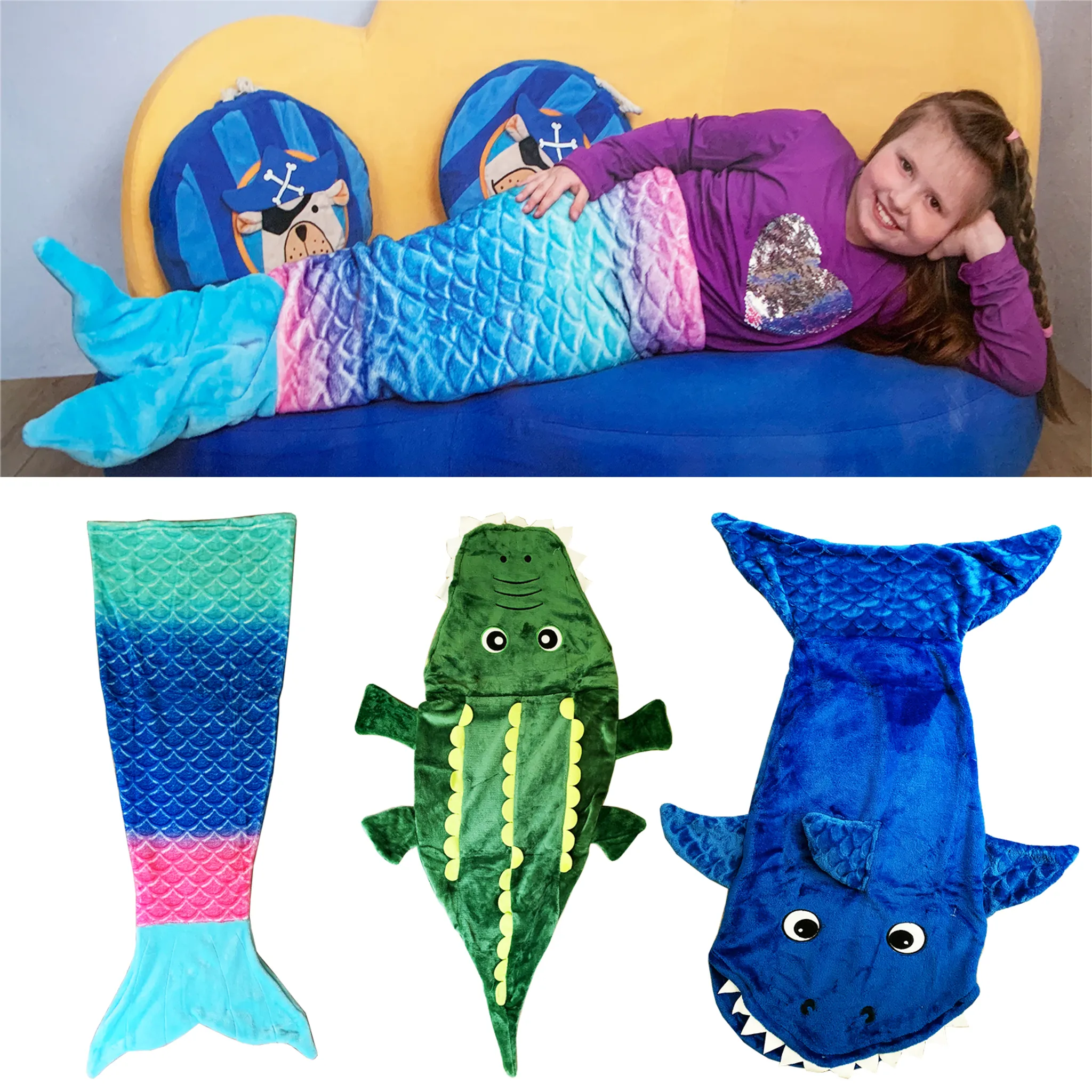 A2Z 4 Kids® Kinder Decke Meerjungfrau Schwanz Krokodil Einhorn Haifisch Weiche Vlies Decken Schlafsack Schicke Kleider Einum Größe 
