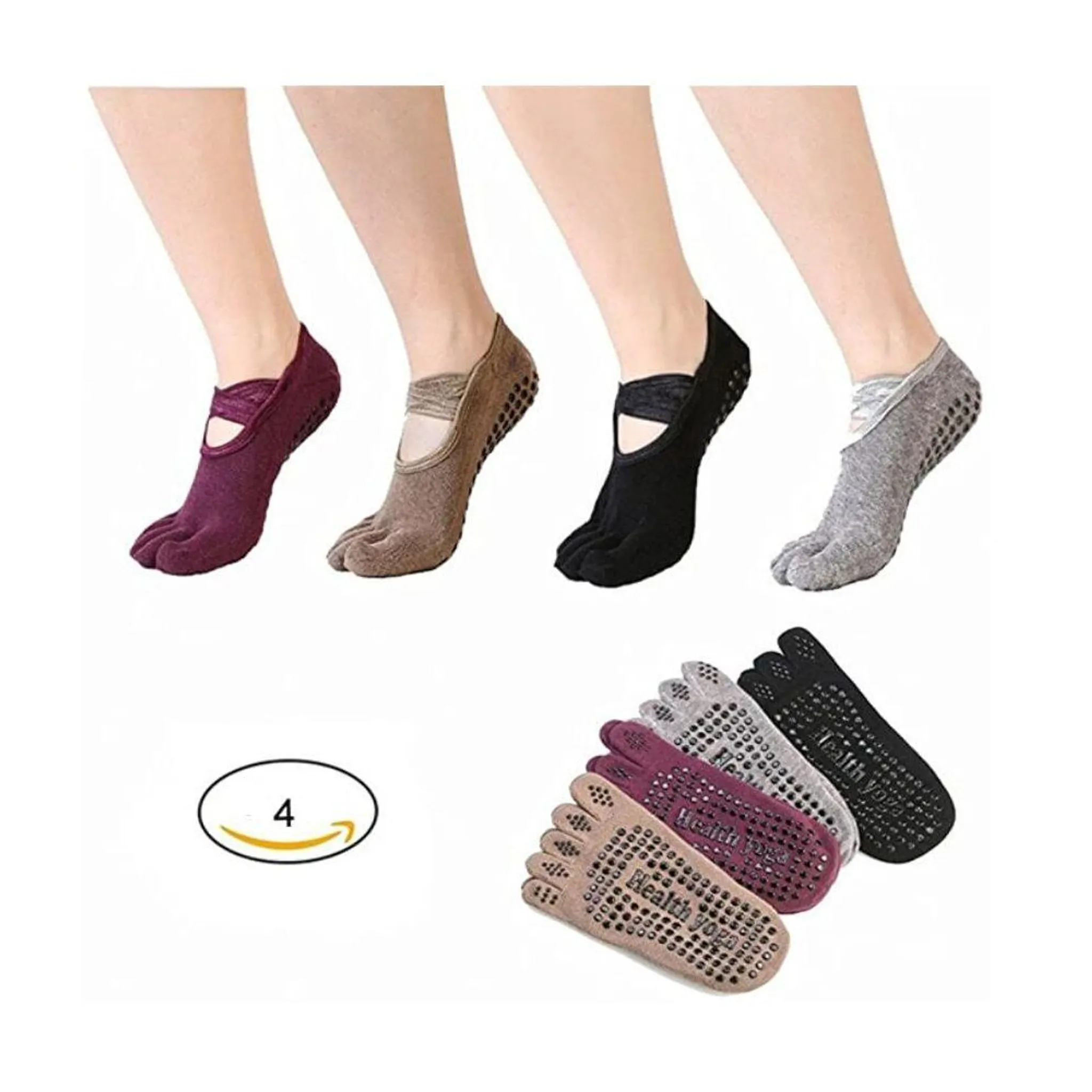 3Paar Yoga Socken Fünf Zehen Socken Griffen Frauen beige