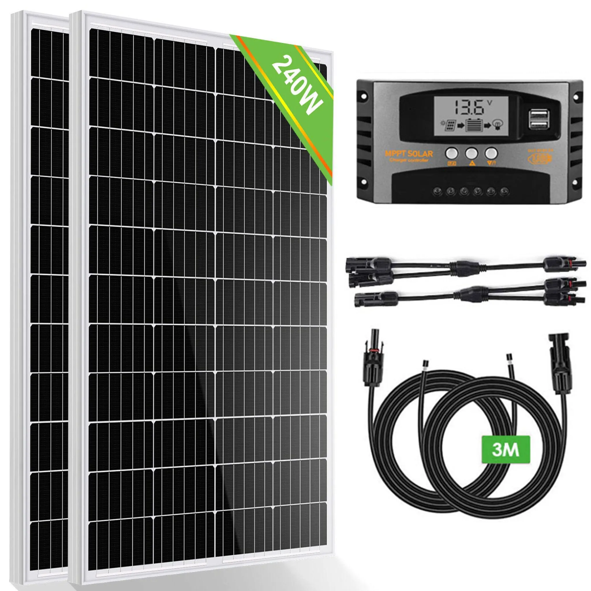 240W Solarmodul Solarpanel Kit 2x120Watt 12V