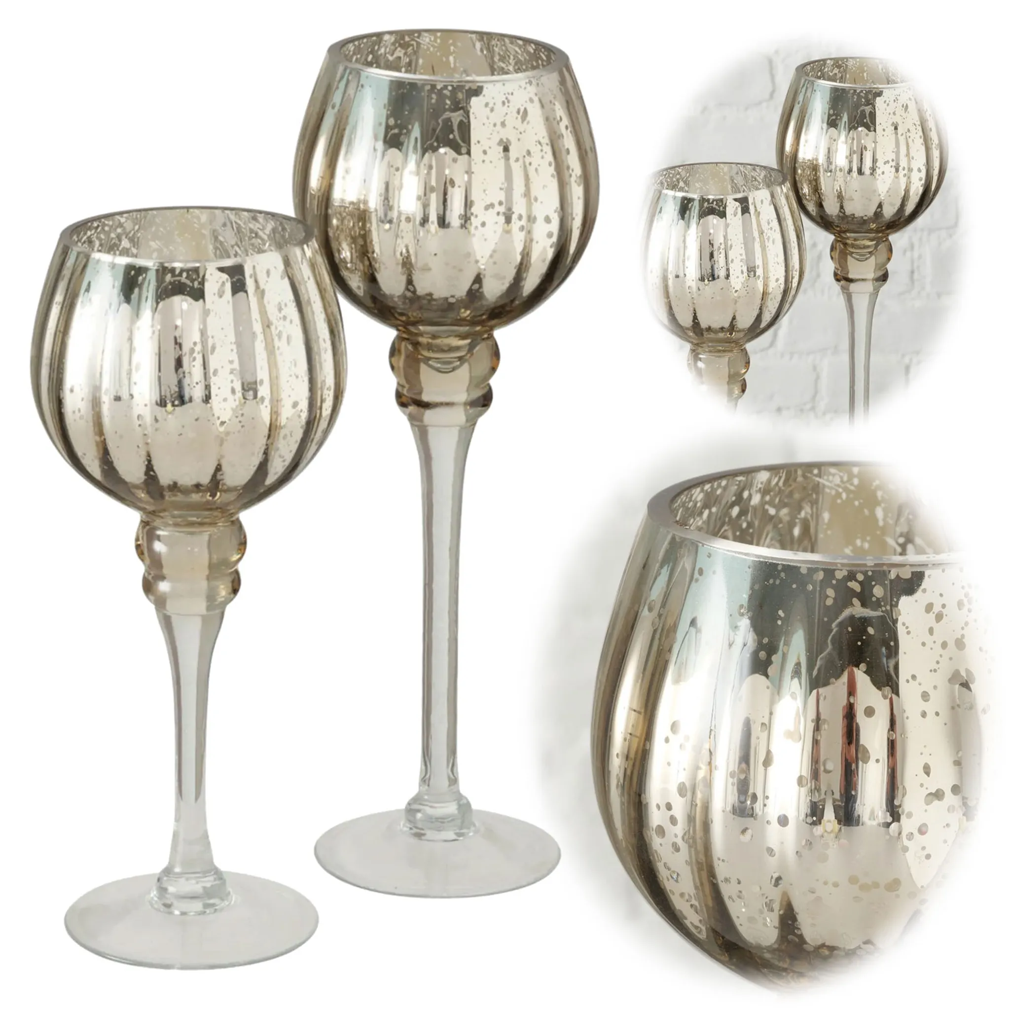 Champagner 2-fach Exklusives Glas XL Windlicht Kerzenständer 25/30cm Teelichthalter LS-LebenStil