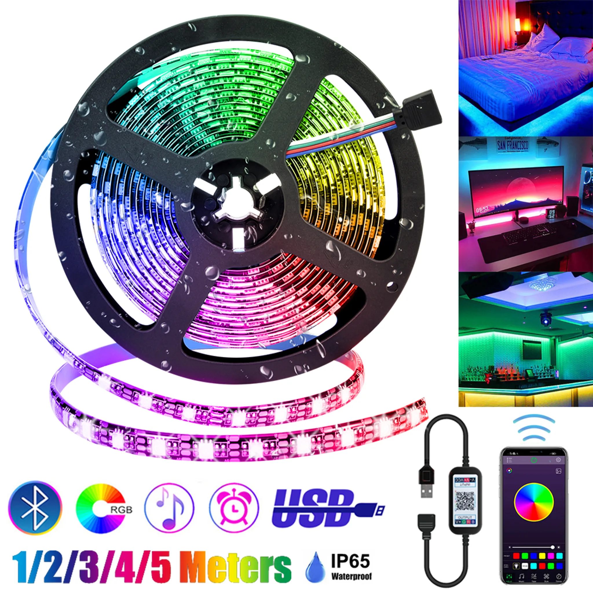 Led Streifen Licht Musik Sync RGB 5050 Led Band Bluetooth Steuer Flexible  Band für Zimmer Party Dekoration TV Hintergrundbeleuchtung