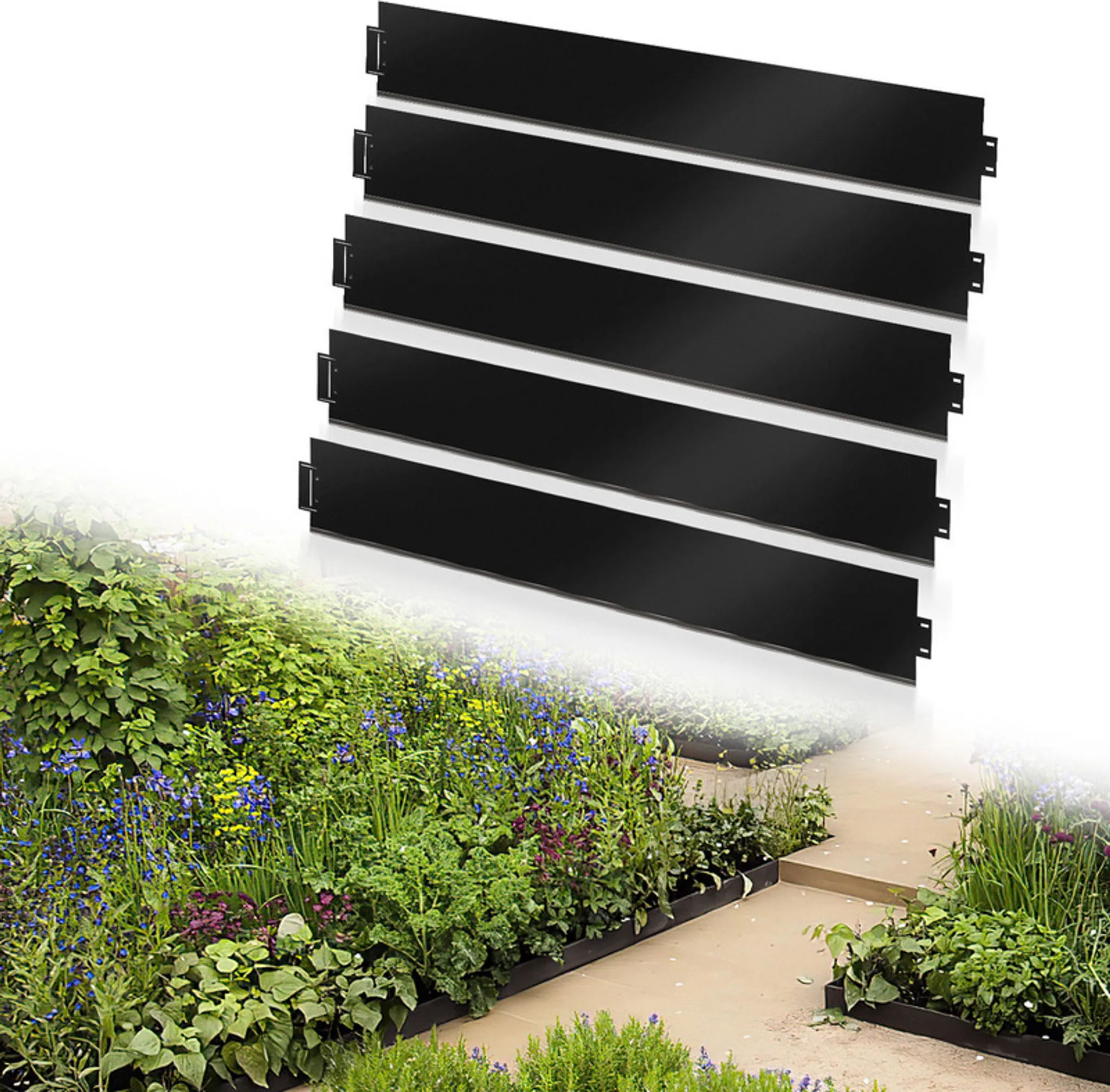 Bordo da giardino Bordo per prato Bordo per erba Bordo per viali in metallo zincato Bordo per aiuola Nero 100x18 cm 20 m | Leroy Merlin