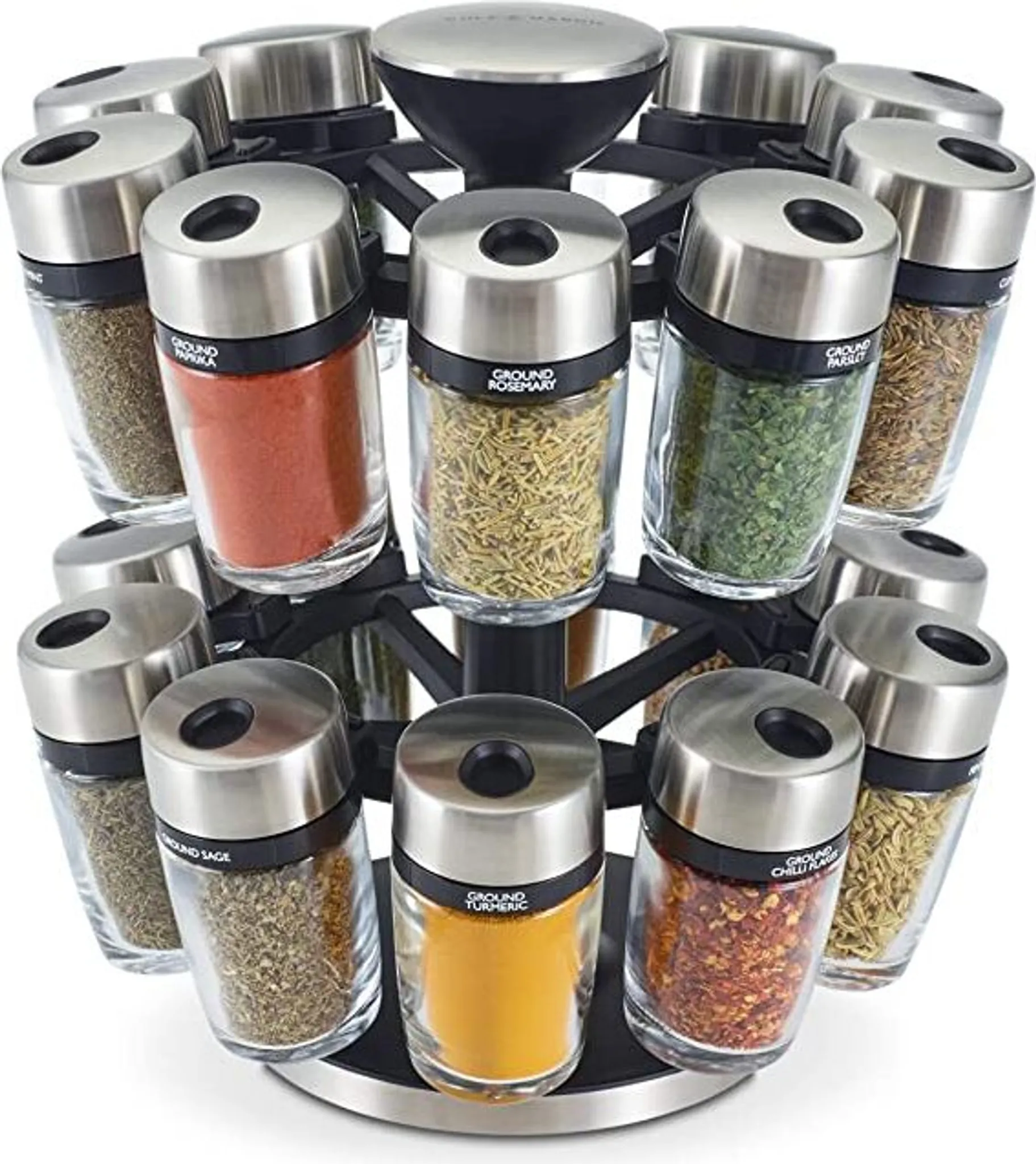 Étagère à épices Rotative Pour Armoire, 20 Pots Rotatifs Pour Cuisine, Tour à épices En Acier Inoxydable Pour Comptoir Avec étiquettes Réutilisables Et Entonnoir