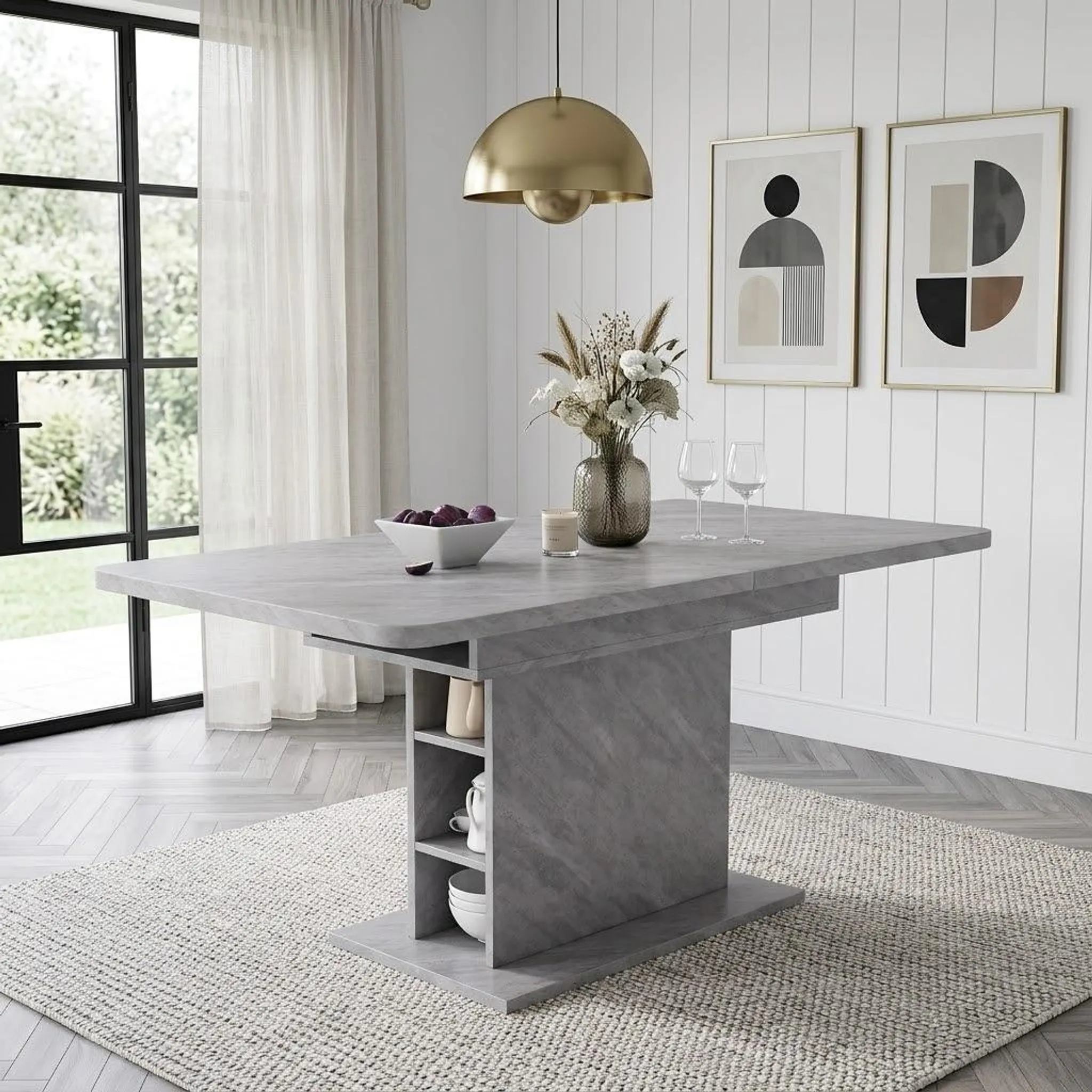 Flieks Esszimmertisch Ausziehbar, Esstisch Küchentisch Rechteckig, Tisch mit Stauraum, 130x70x75, Grau
