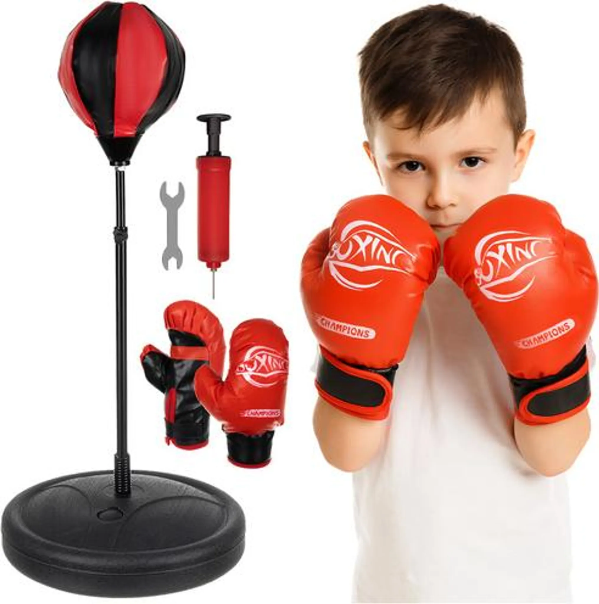 Ejoyous Kit Boxe Avec Sac Sur Pied Réglable 125-140 Cm – Gants + Pompe Inclus
