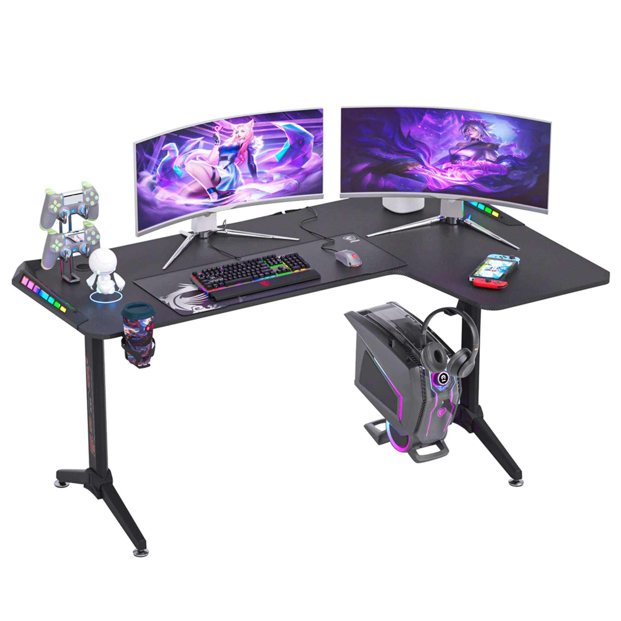 MY SIT Gaming Tisch 140 cm TITAN mit LED Beleuchtung und Mauspad