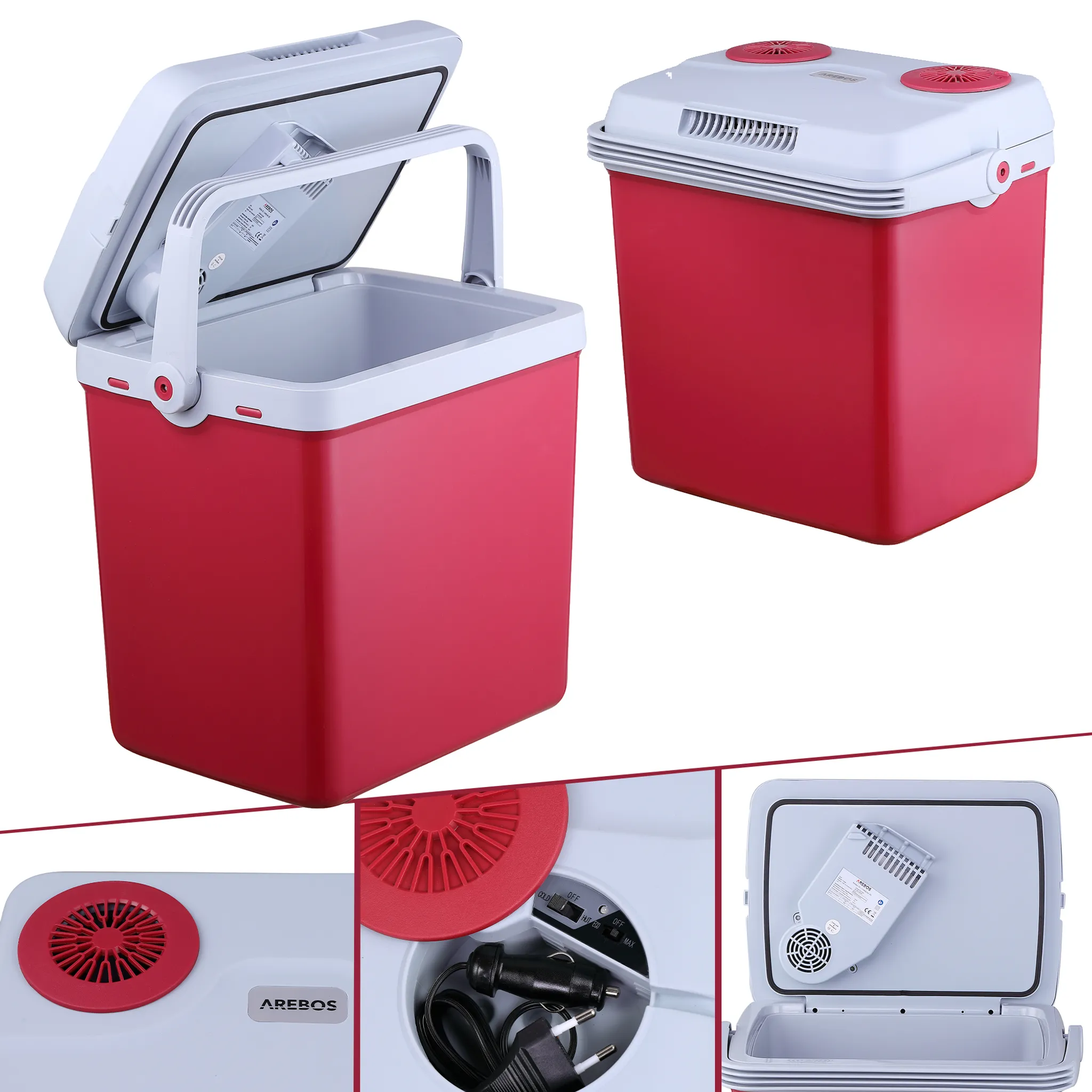 tillvex Kühlbox elektrisch 40L Grau mit Rollen Mini-Kühlschrank 230 V und  12 V für KFZ