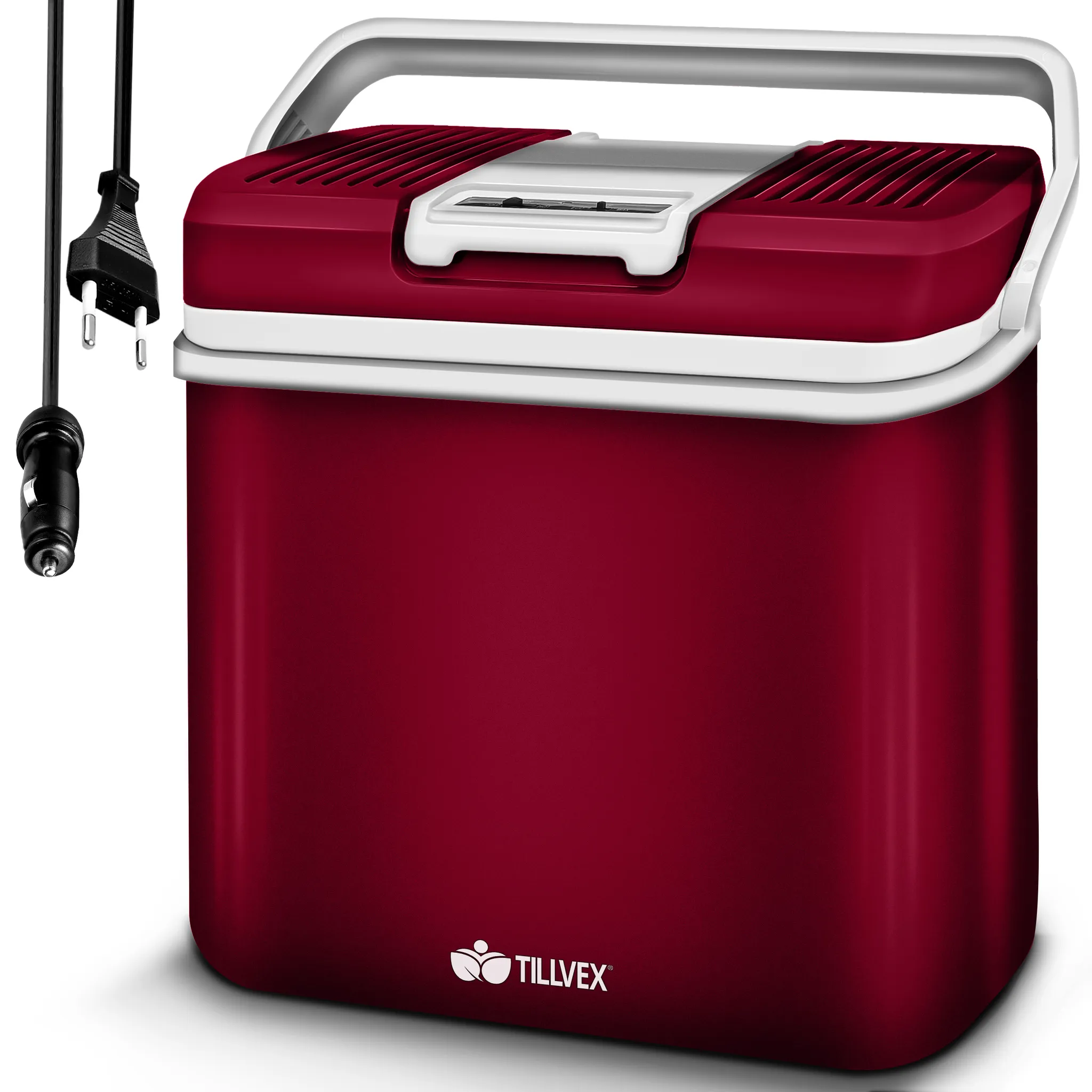 tillvex Kühlbox elektrisch 24L Rot  Mini-Kühlschrank 230 V und 12 V für  KFZ Auto Camping
