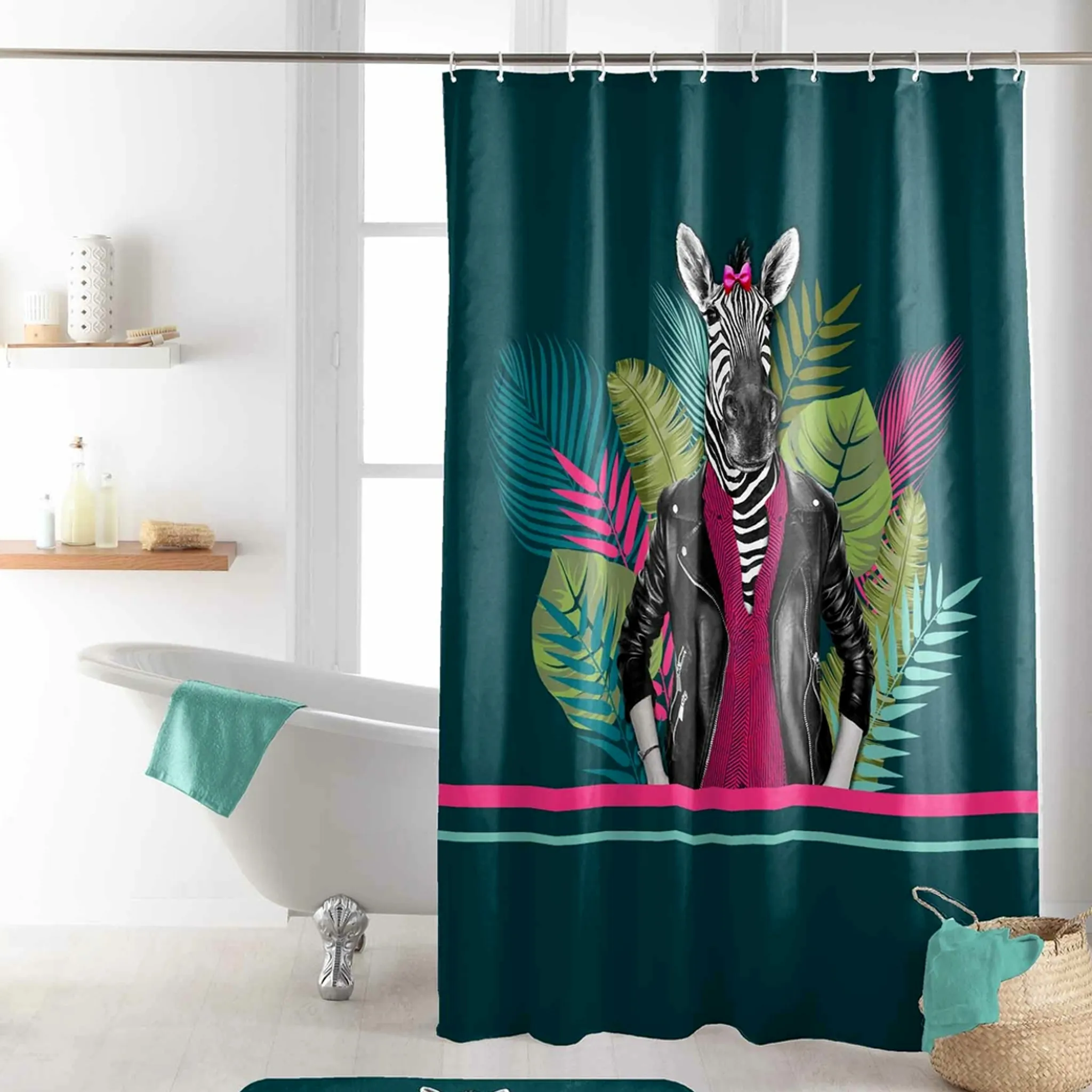 Textil Duschvorhang cooles Zebra grün 180x200 Garten & Heimwerken Baumarkt Badausstattung Duschvorhänge 
