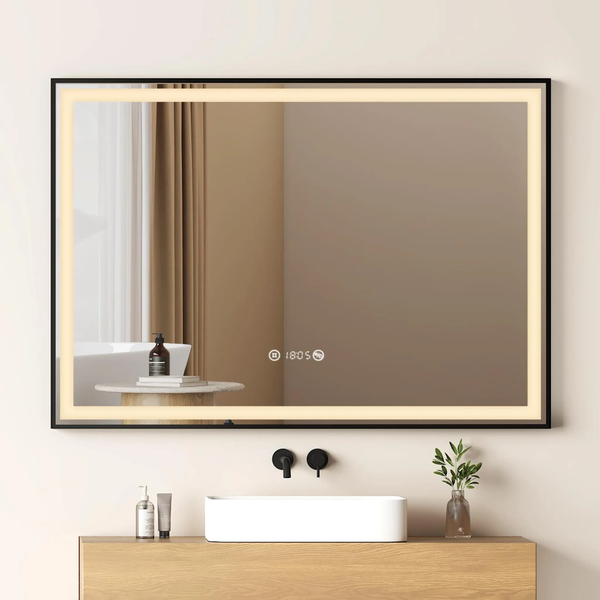 EMKE Miroir LED Salle De Bain Asymétrique Nuage 50x60 Cm - Rétroéclairé Tactile, Anti-Buée, 3 Couleurs Lumière + Intensité Variable