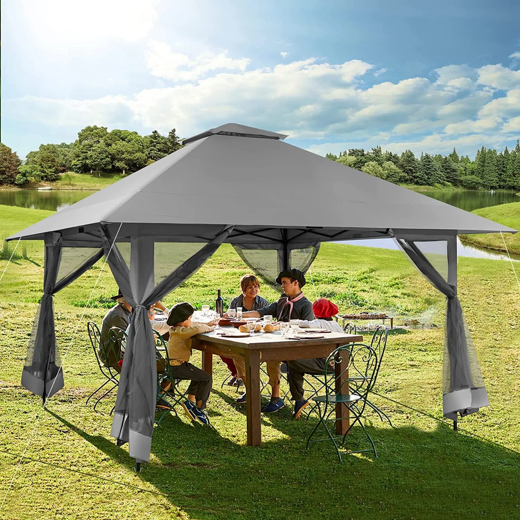 norma pool zelt Steinbach Pooldach – 036420 – Für Pools bis Ø 400 cm – Sonnenschutz, schnelles Aufwärmen des Poolwassers und geringere Verschmutzung – 500 x 433 x 250 Ultralight tarp camping shelter server room tarp Muster/Farbe:Eukalyptus & Salbeigrün