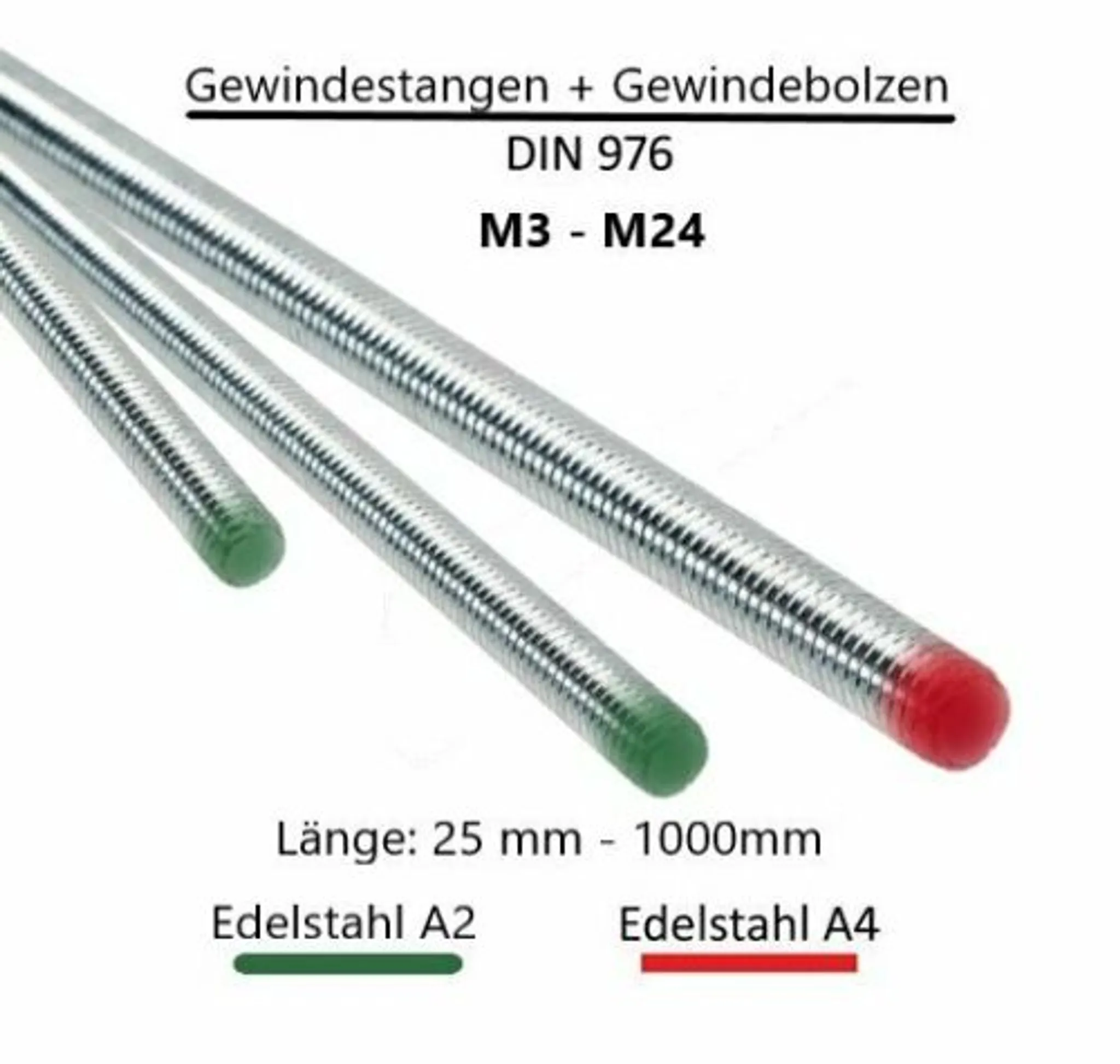 1 m Gewindestange (M 2) / Edelstahl A2 / DIN