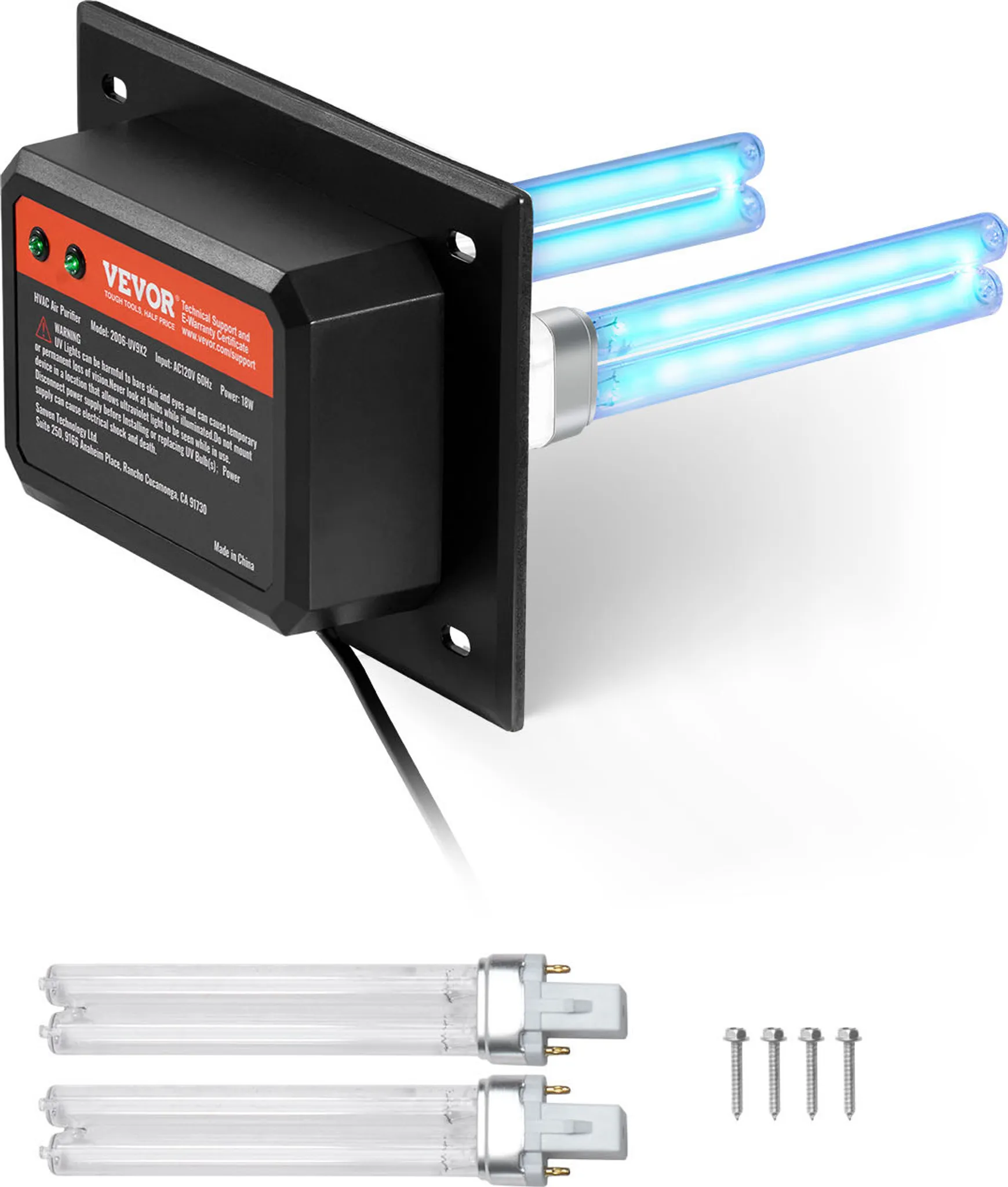 VEVOR Purificatore D'Aria HVAC Per Tutta La Casa Con Luce UV, 72W, 2 Lampade Di Ricambio, Per Condotti Aria Condizionata