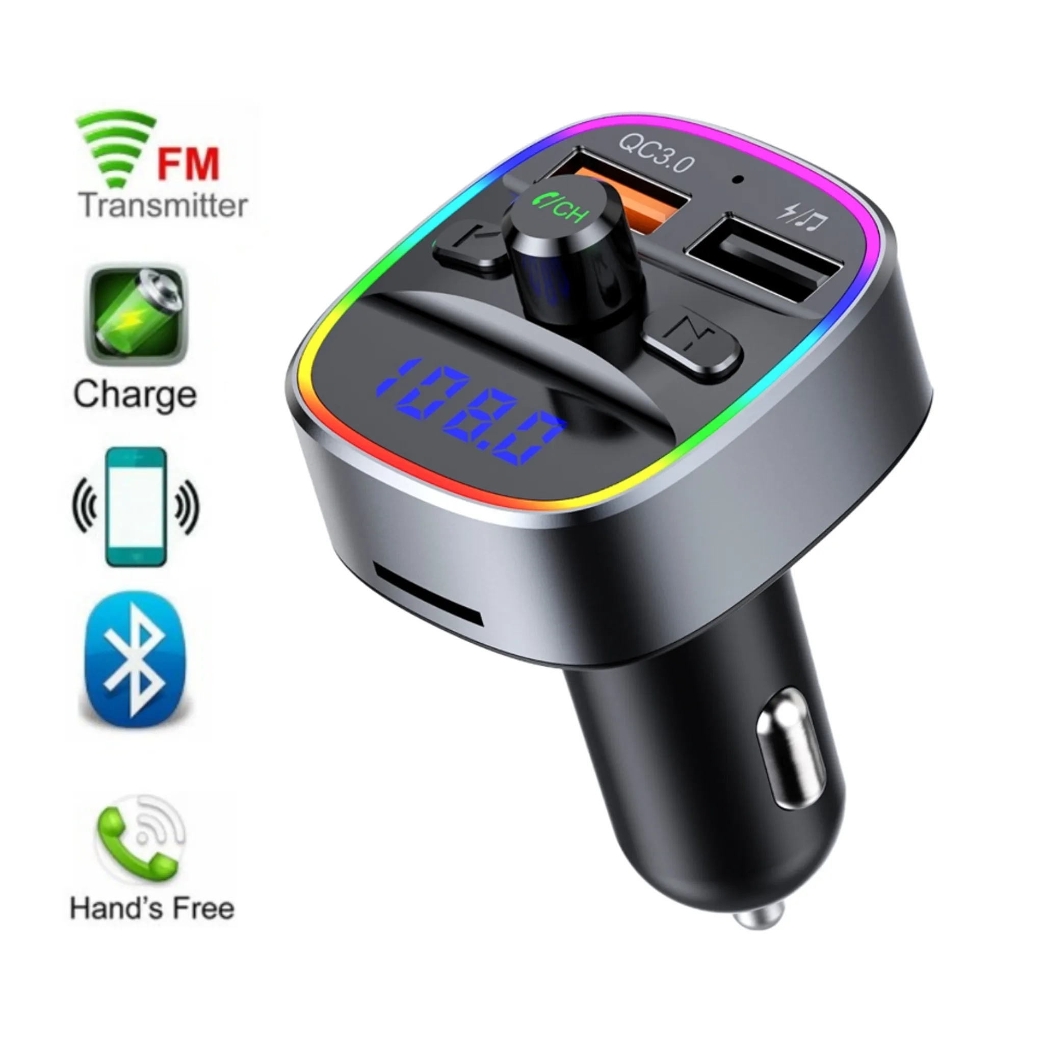 Auto Bluetooth FM Transmitter, Bluetooth Mp3 Player Wireless Radio Adapter,  schnelles Ladegerät Zigarettenanzünder mit dualen USB-Anschlüssen,  drahtlose Freisprecheinrichtung