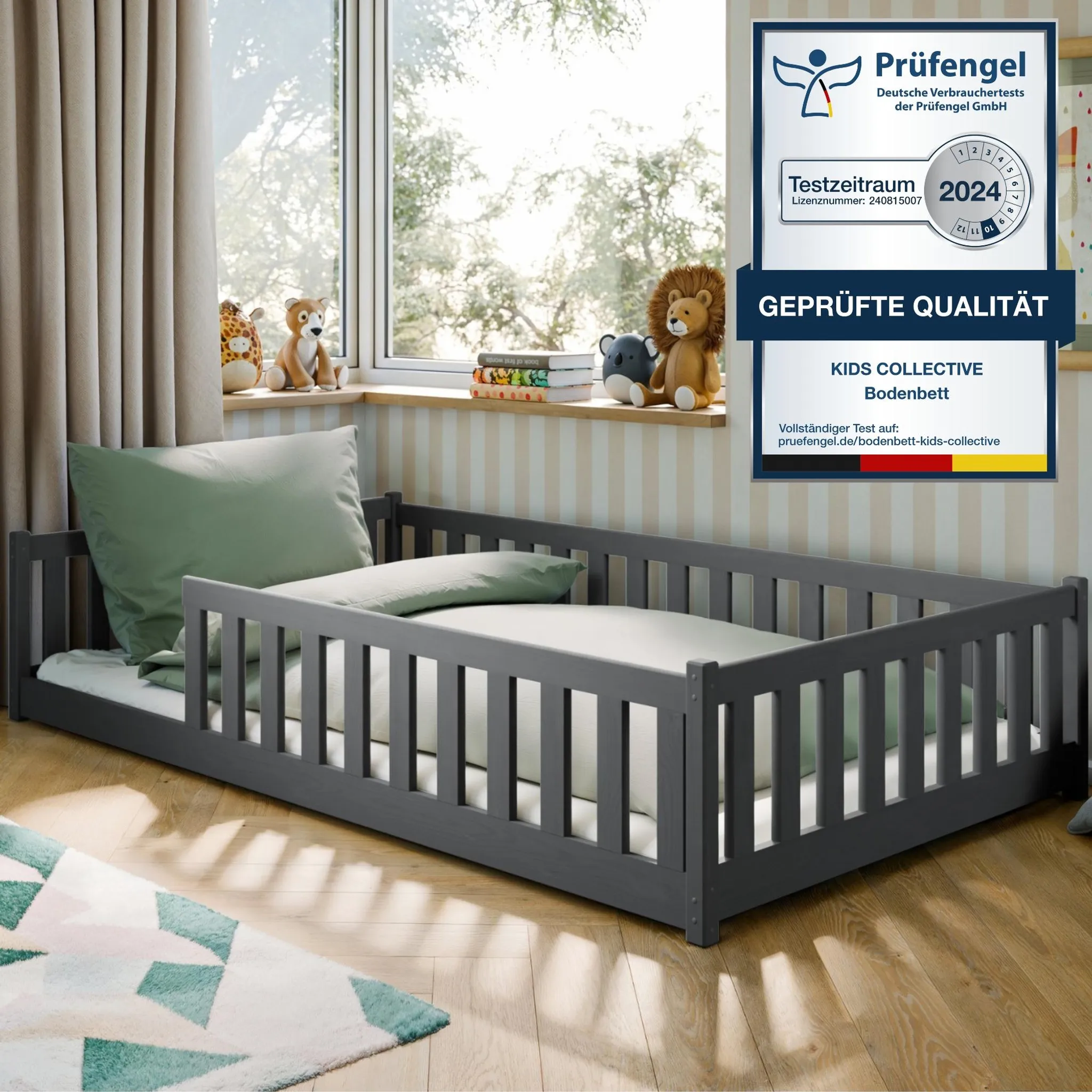 Lit De Sol Montessori Lit Montessori Sol 80x160cm - Sécurité Anti-chute Avec Sommier à Lattes Lit Bas Sécurité Garçon Fille