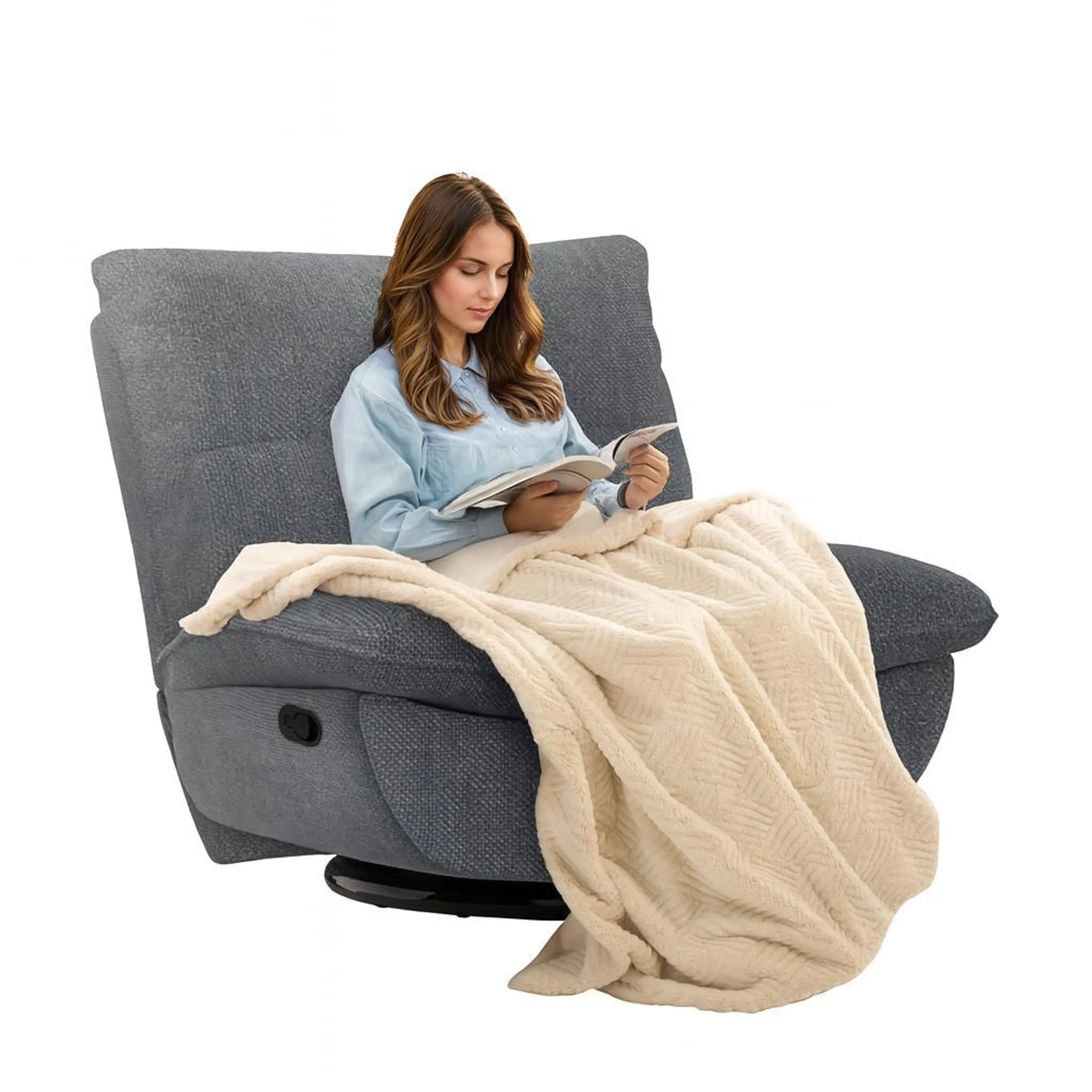 Fauteuil Relax Pivotant Avec Repose-pieds - Dossier Inclinable Jusqu'à 135° - Housse Tissu Respirant - Noir - 150 Kg Max