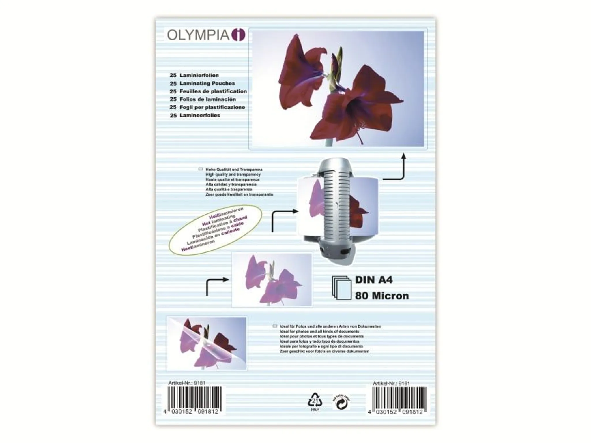 Olympia Laminierfolien DIN A4 80 micron (25
