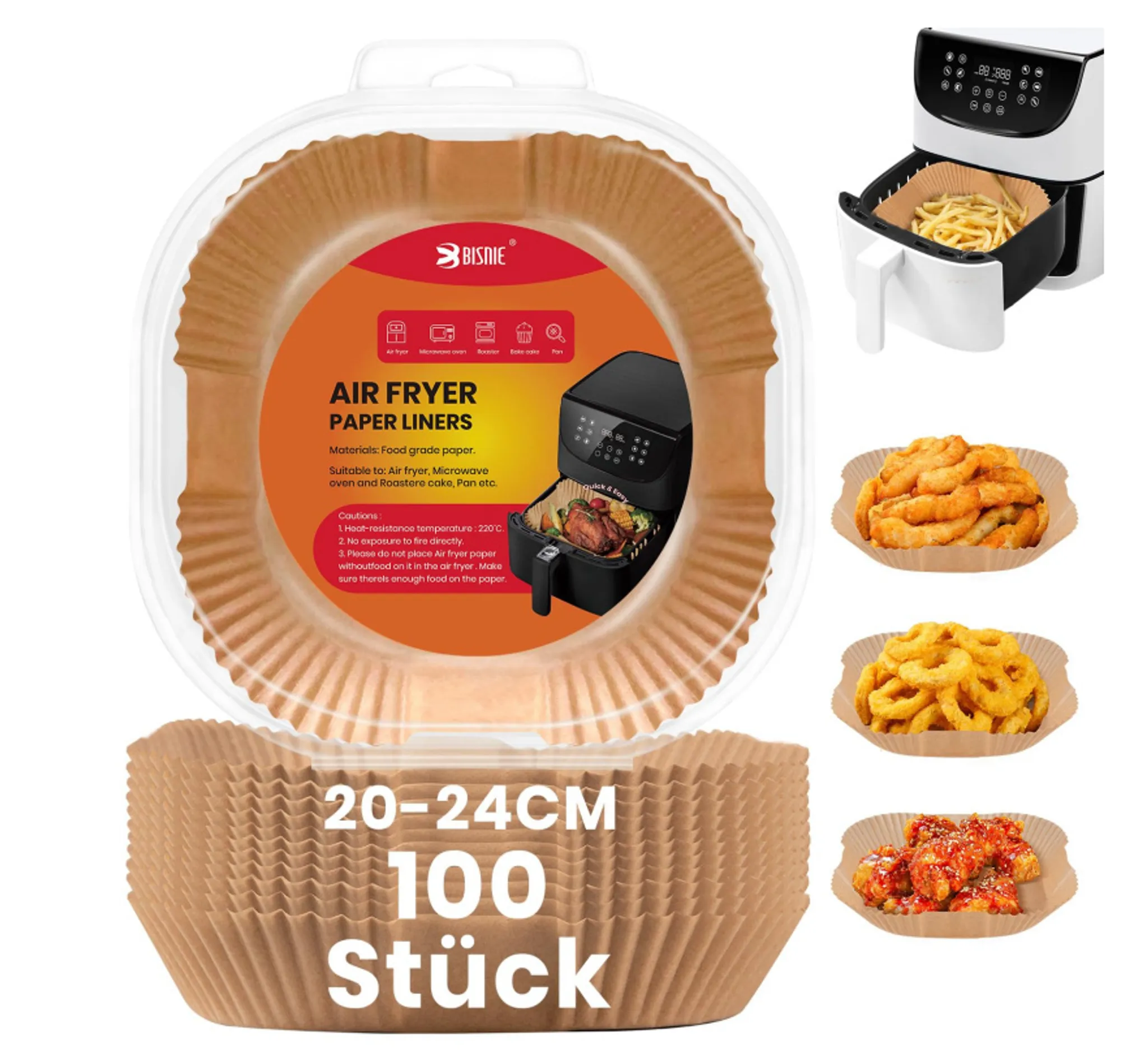 Backpapier Für Heißluftfritteuse | 50 Blätter 20x20cm, Perforiert & Biologisch Abbaubar | Für 5-12 Liter