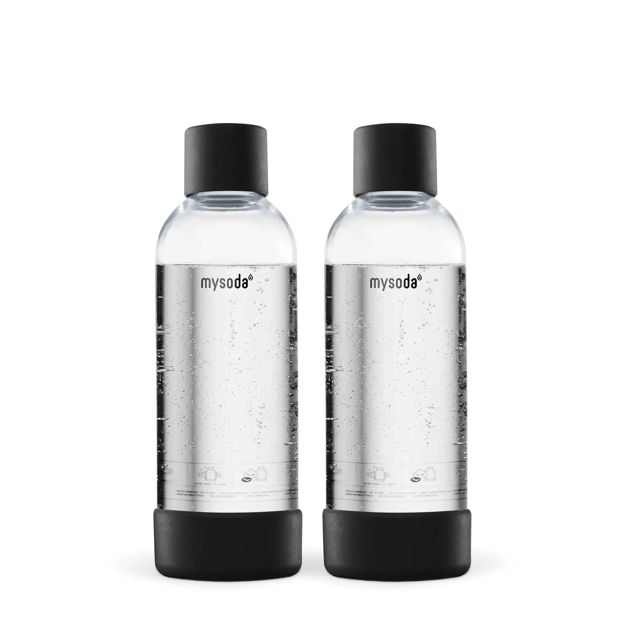 Mysoda Wasserflaschen 1L, 2er-Set (PET), Schwarz