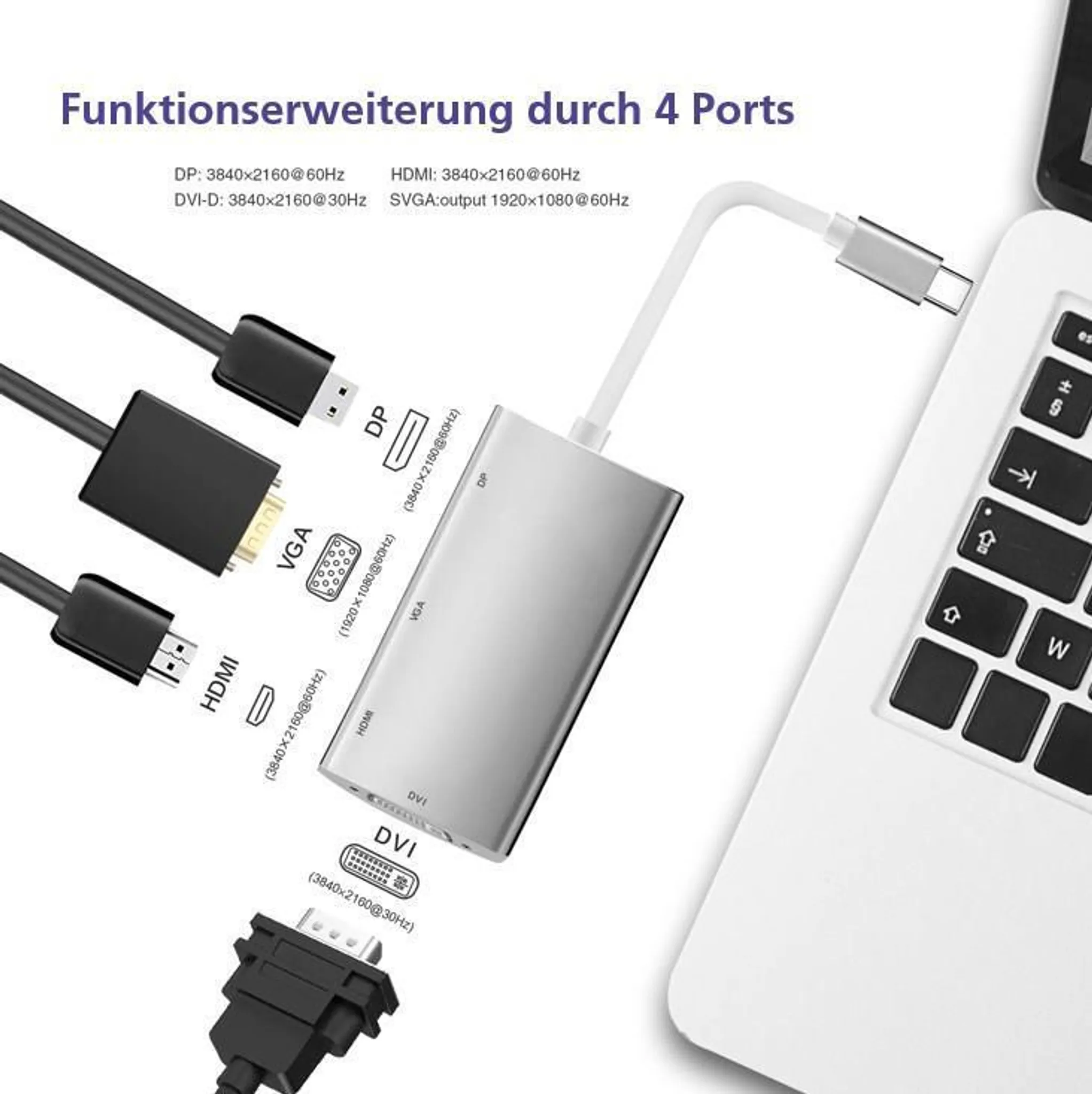 Adattatore System-S DisplayPort DP 4K A USB-C 3.1, Maschio USB-C A Femmina DisplayPort, 10Gbps, 60Hz, Grigio