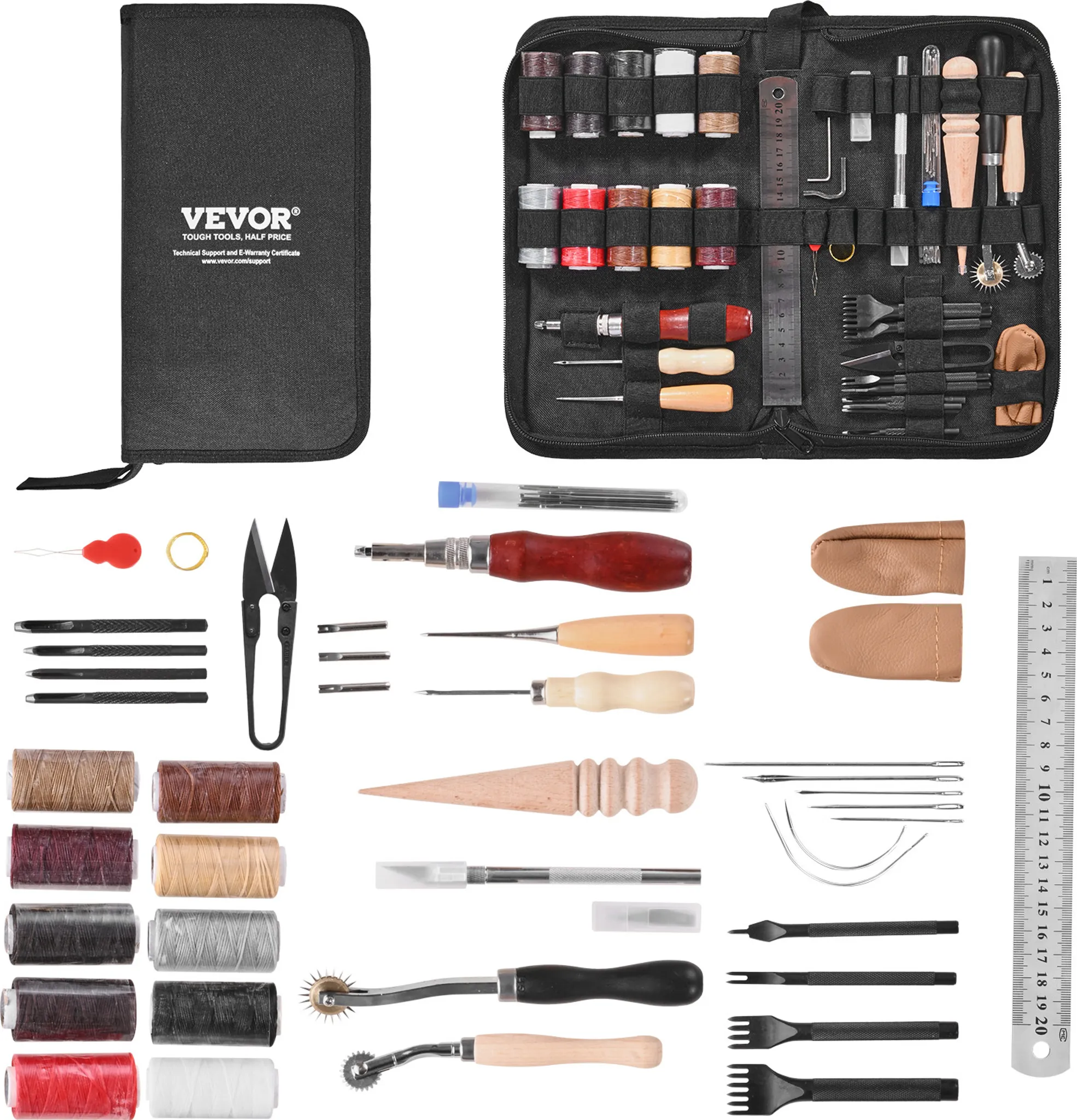 Kit Lavorazione Pelle Per Principianti | 50+ Attrezzi Per Cucire, Timbrare E Forare | Set Completo Fai Da Te - Foto 5