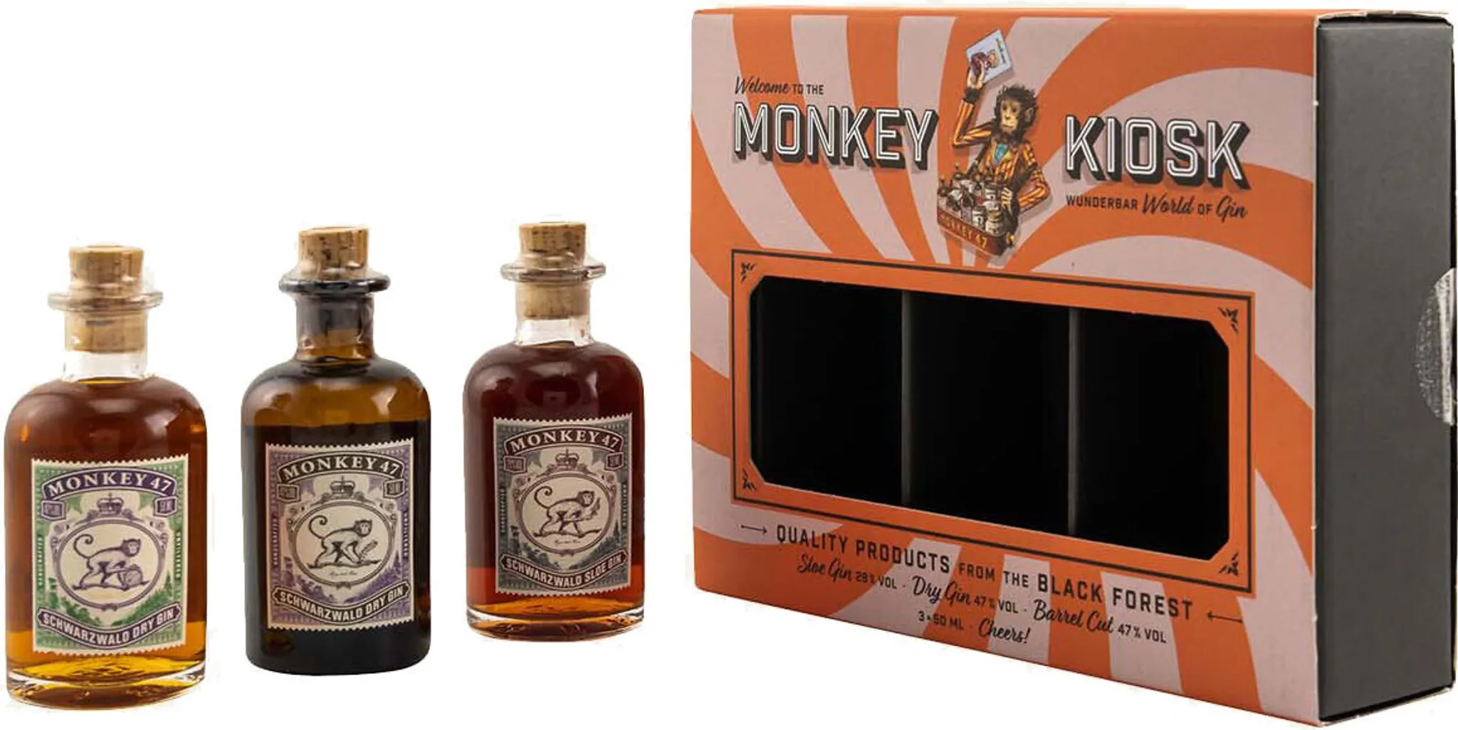 Monkey Kiosk Set Dry Gin + Sloe Gin + Barrel Cut + Box