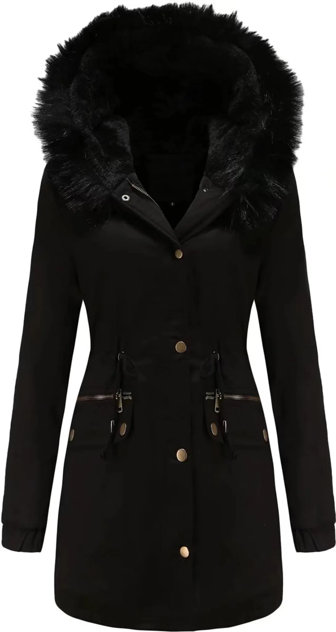 Manteau Long Femme Hiver Avec Capuche Fourrure – Doudoune épaisse Zippée – Grandes Tailles – Style élégant Et Chaud